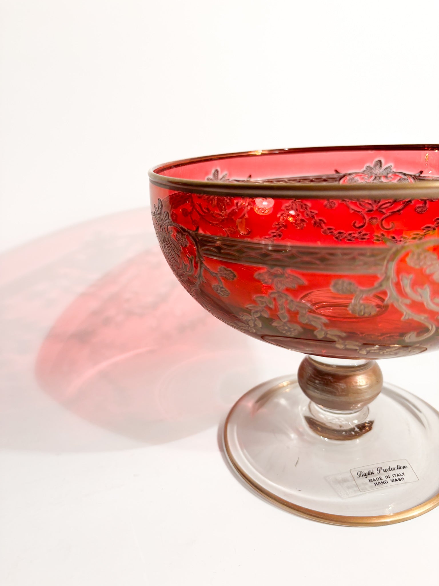 Centerpiece Bowl in Blown Glass and Golden Decorations by Bigibi Productions 20th Century
