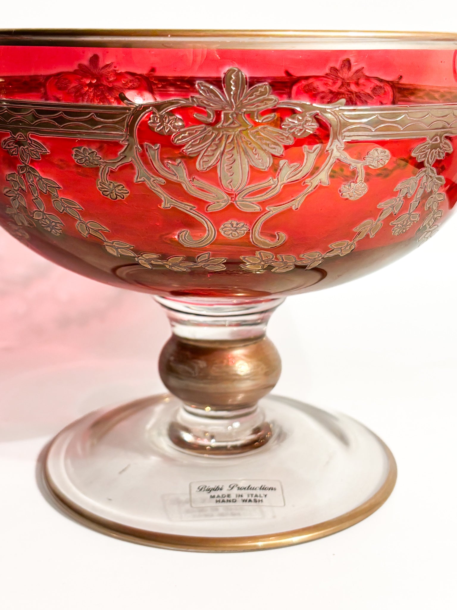 Centerpiece Bowl in Blown Glass and Golden Decorations by Bigibi Productions 20th Century
