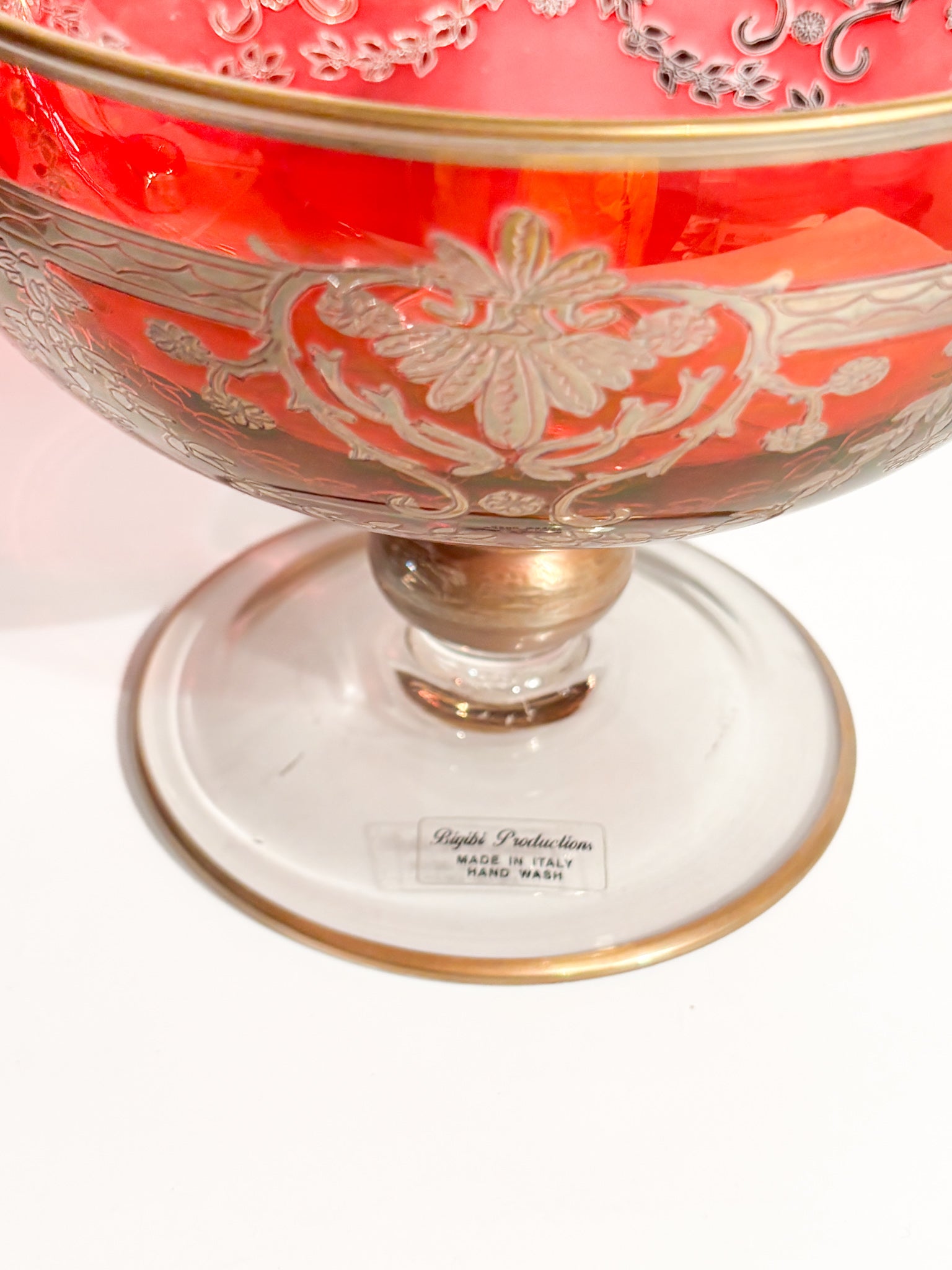 Centerpiece Bowl in Blown Glass and Golden Decorations by Bigibi Productions 20th Century