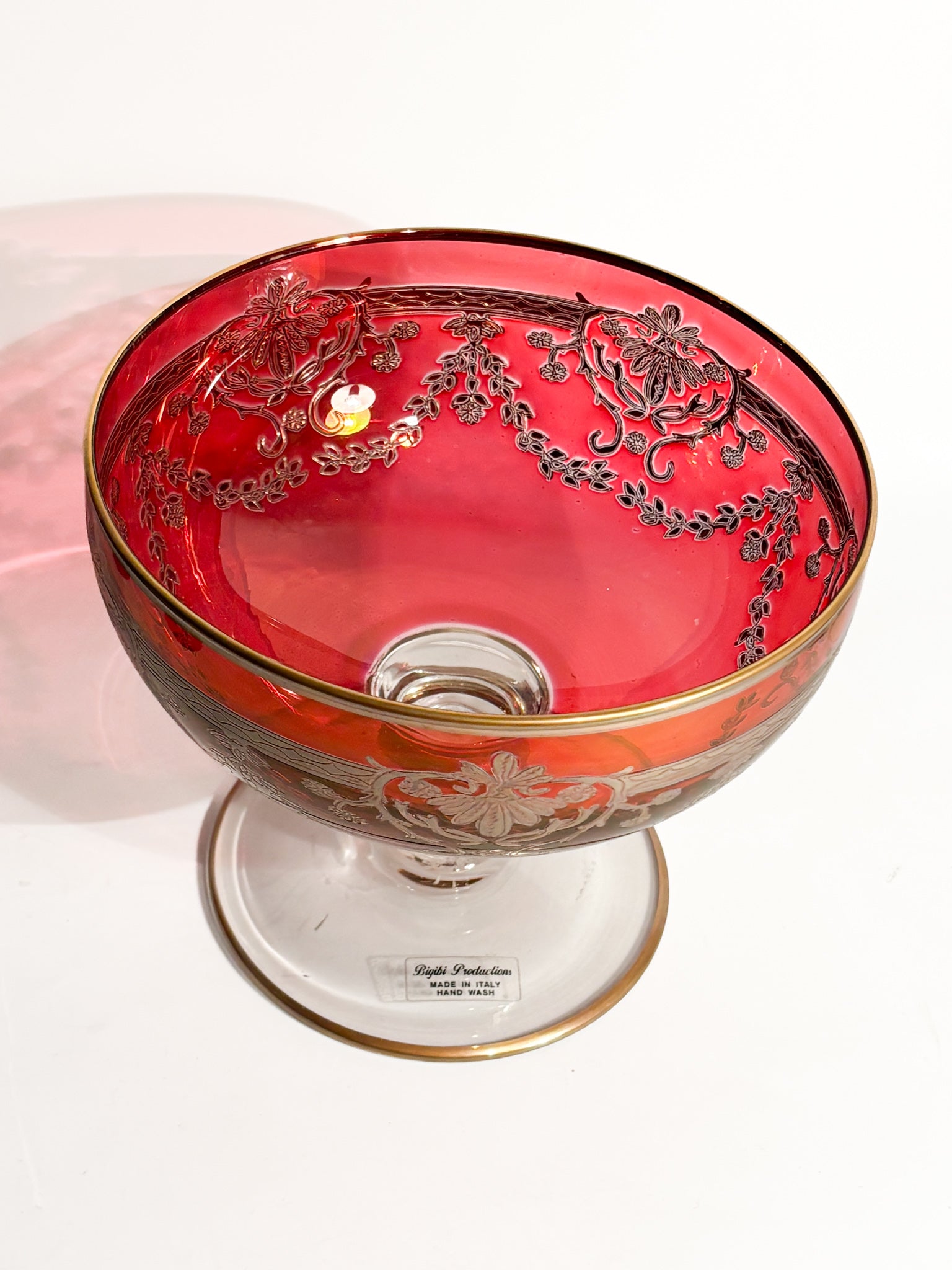 Centerpiece Bowl in Blown Glass and Golden Decorations by Bigibi Productions 20th Century