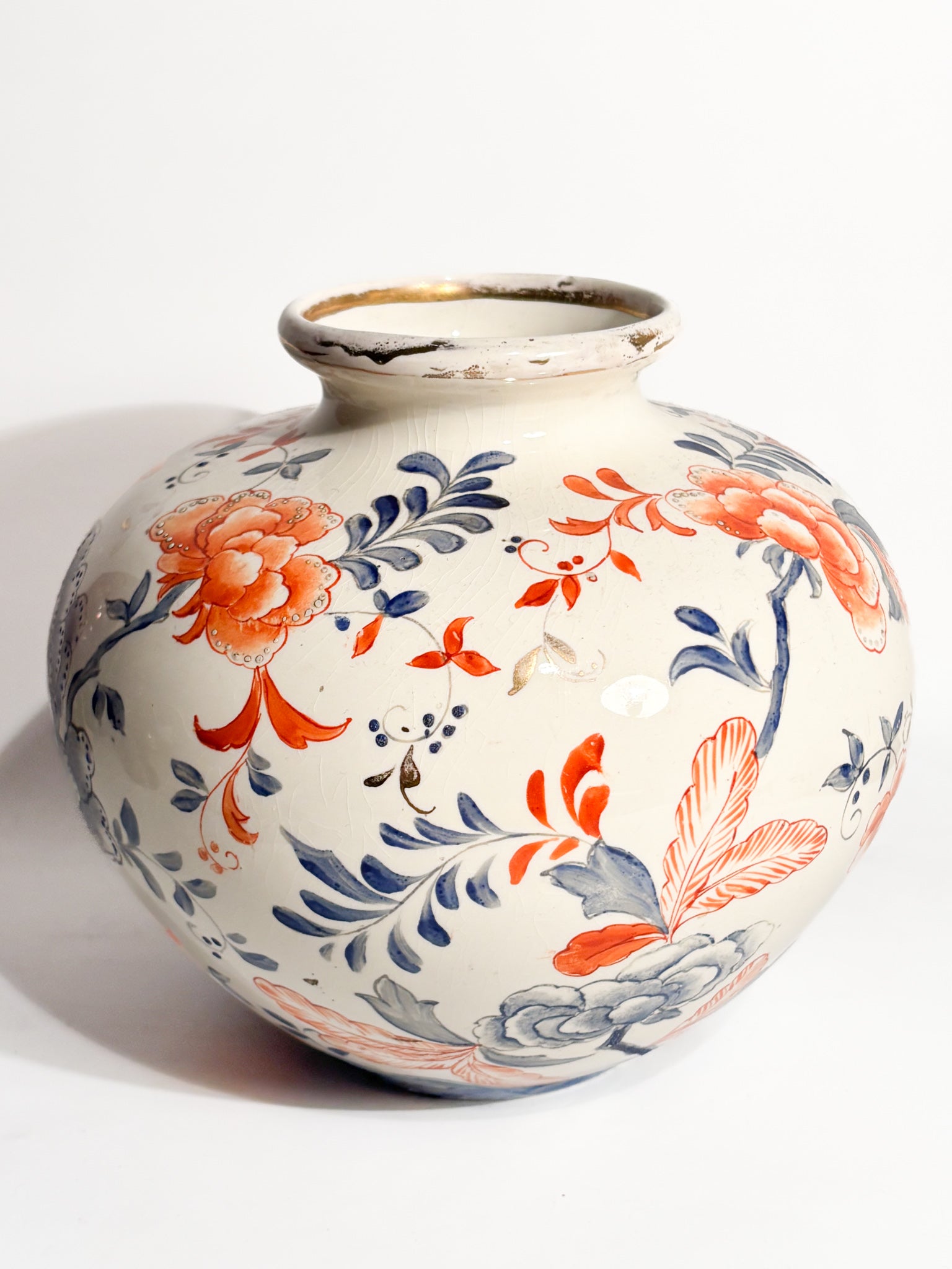 Laveno Ceramic Vase with Hand-Painted Floral Motif 1940s