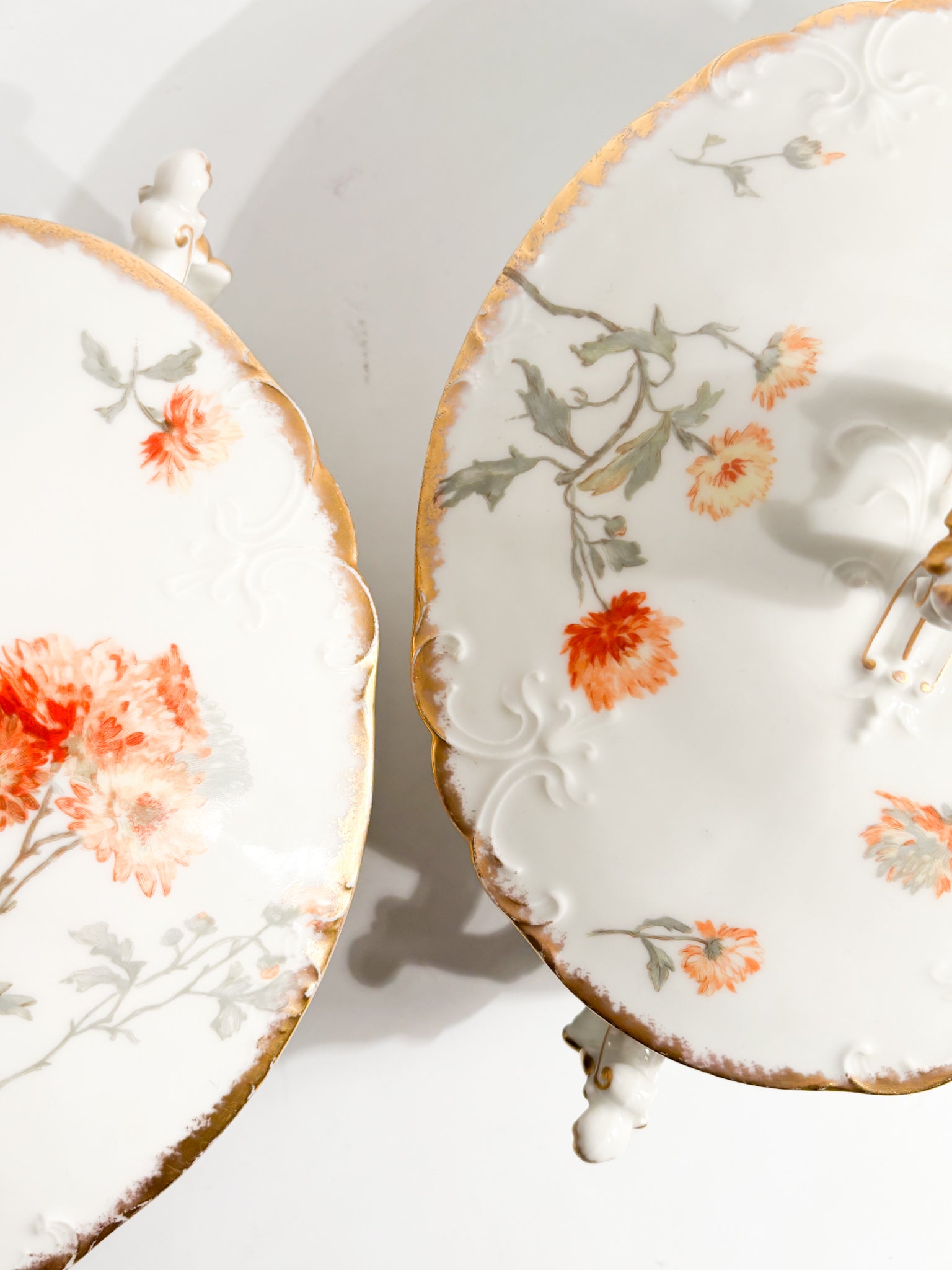 Pair of Limoges Porcelain Soup Tureens Hand-Painted 1960s