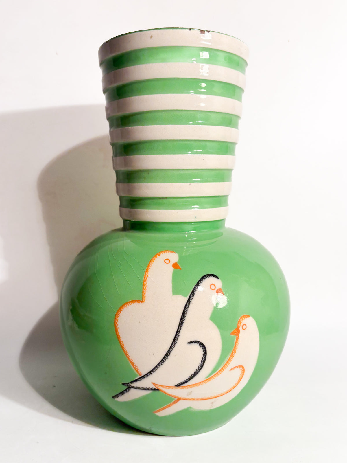 Vaso In Ceramica Pucci Umbertide Verde Sferico con Imboccatura Svasata Anni 40