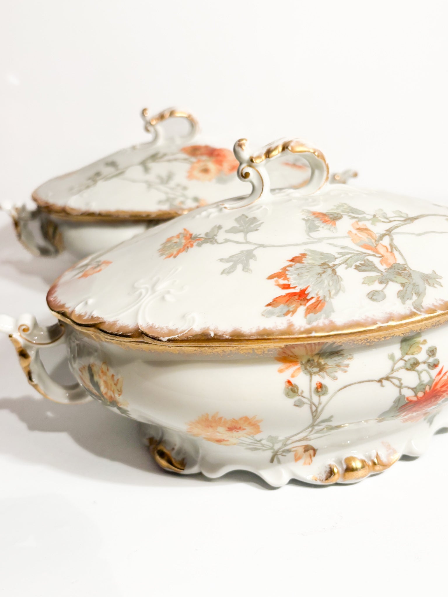 Pair of Limoges Porcelain Soup Tureens Hand-Painted 1960s