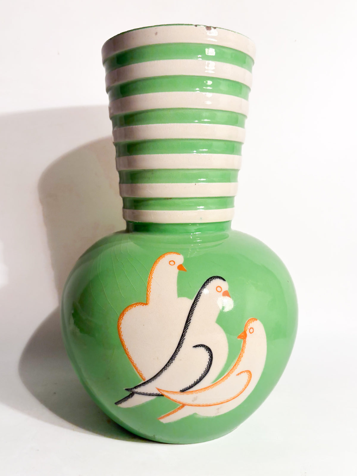 Vaso In Ceramica Pucci Umbertide Verde Sferico con Imboccatura Svasata Anni 40