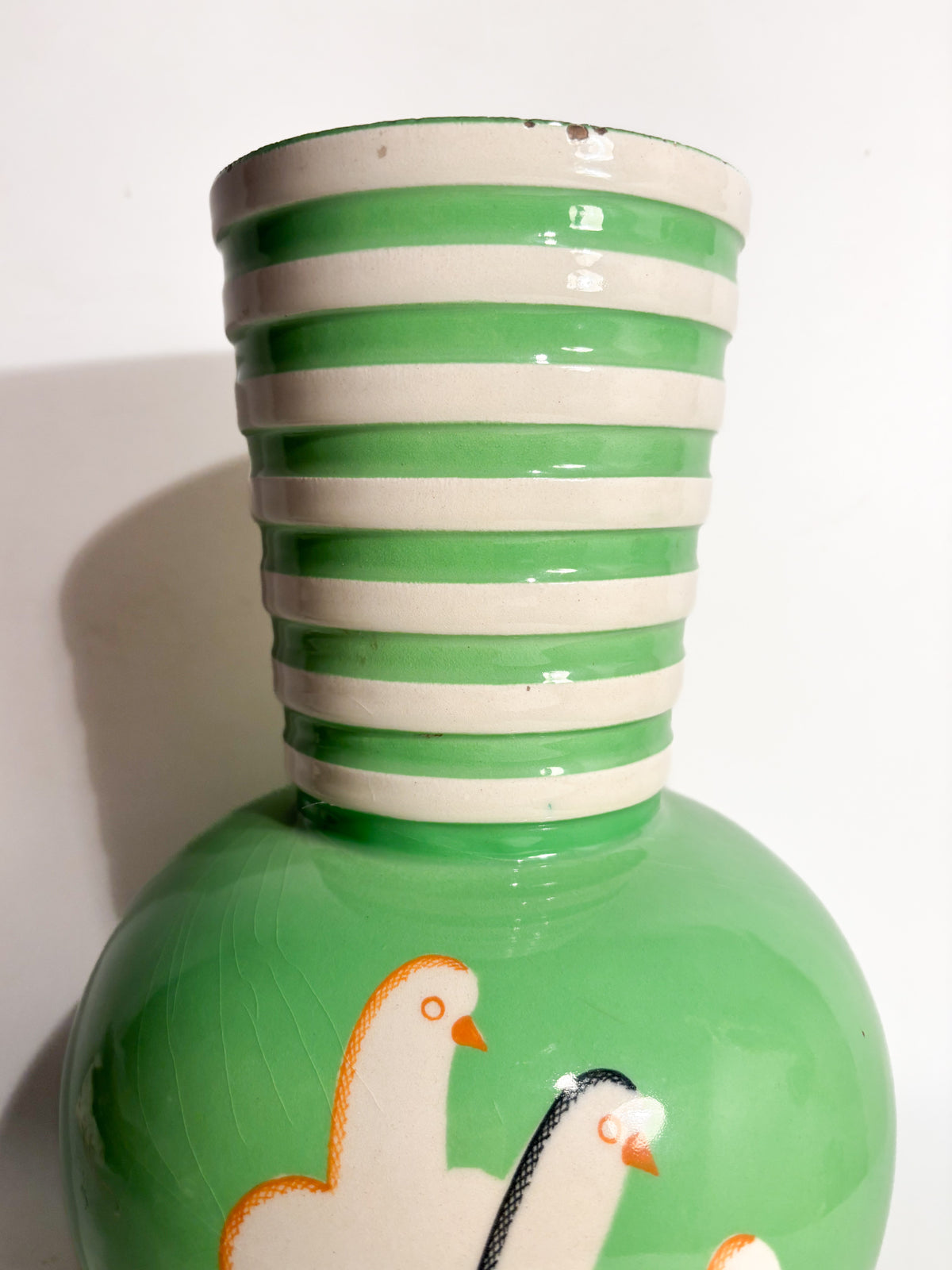 Vaso In Ceramica Pucci Umbertide Verde Sferico con Imboccatura Svasata Anni 40