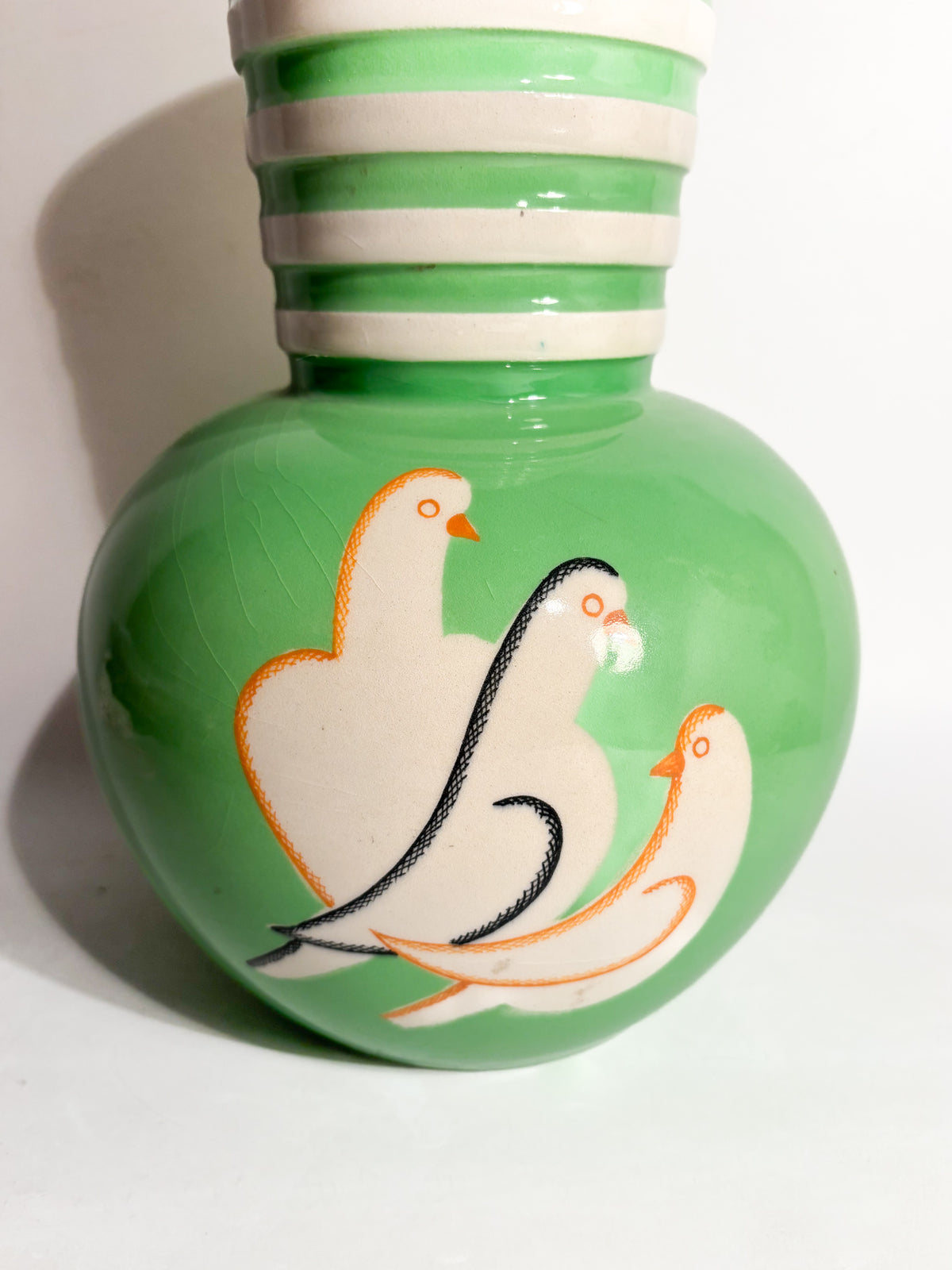 Vaso In Ceramica Pucci Umbertide Verde Sferico con Imboccatura Svasata Anni 40
