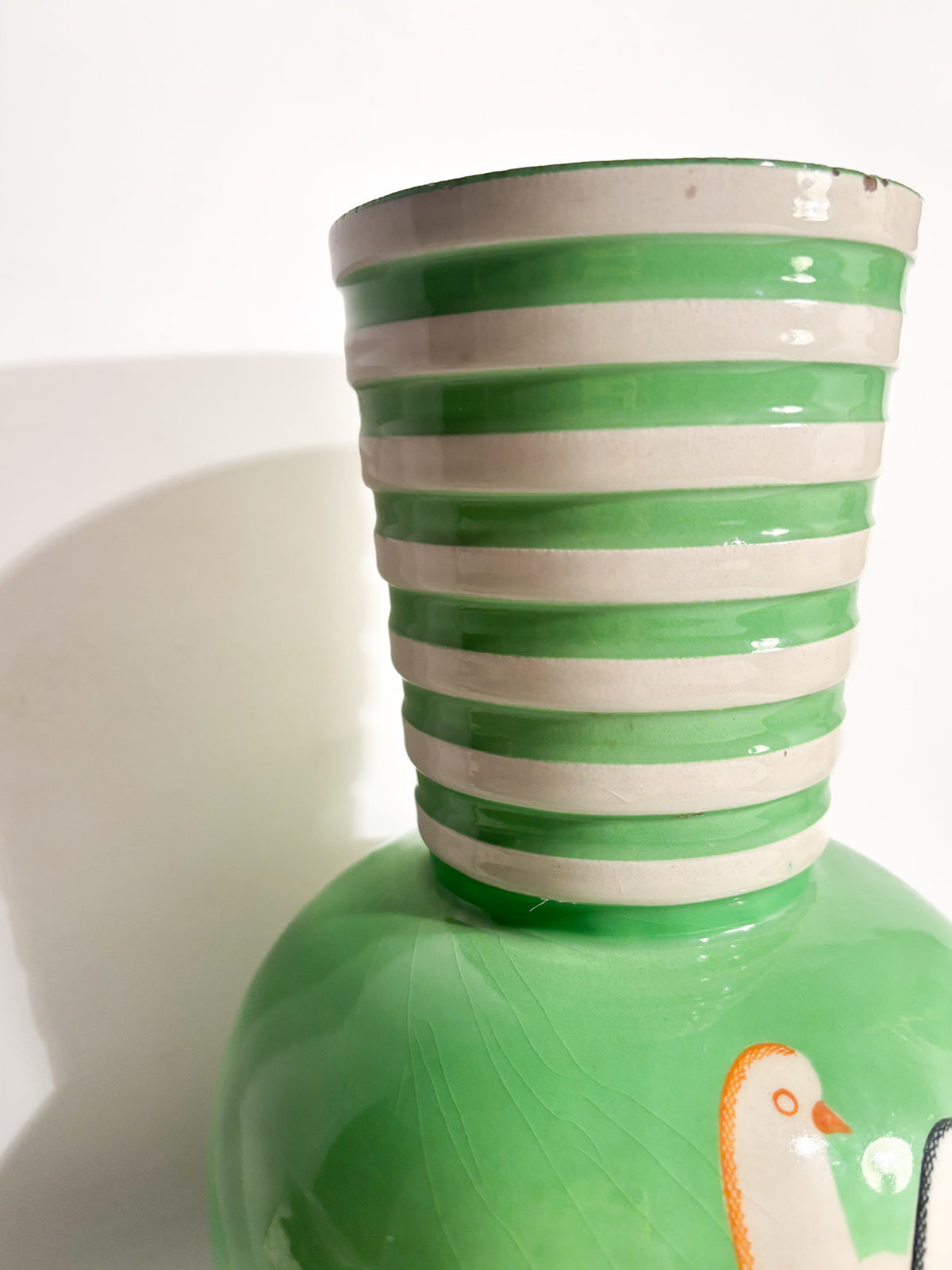 Vaso In Ceramica Pucci Umbertide Verde Sferico con Imboccatura Svasata Anni 40