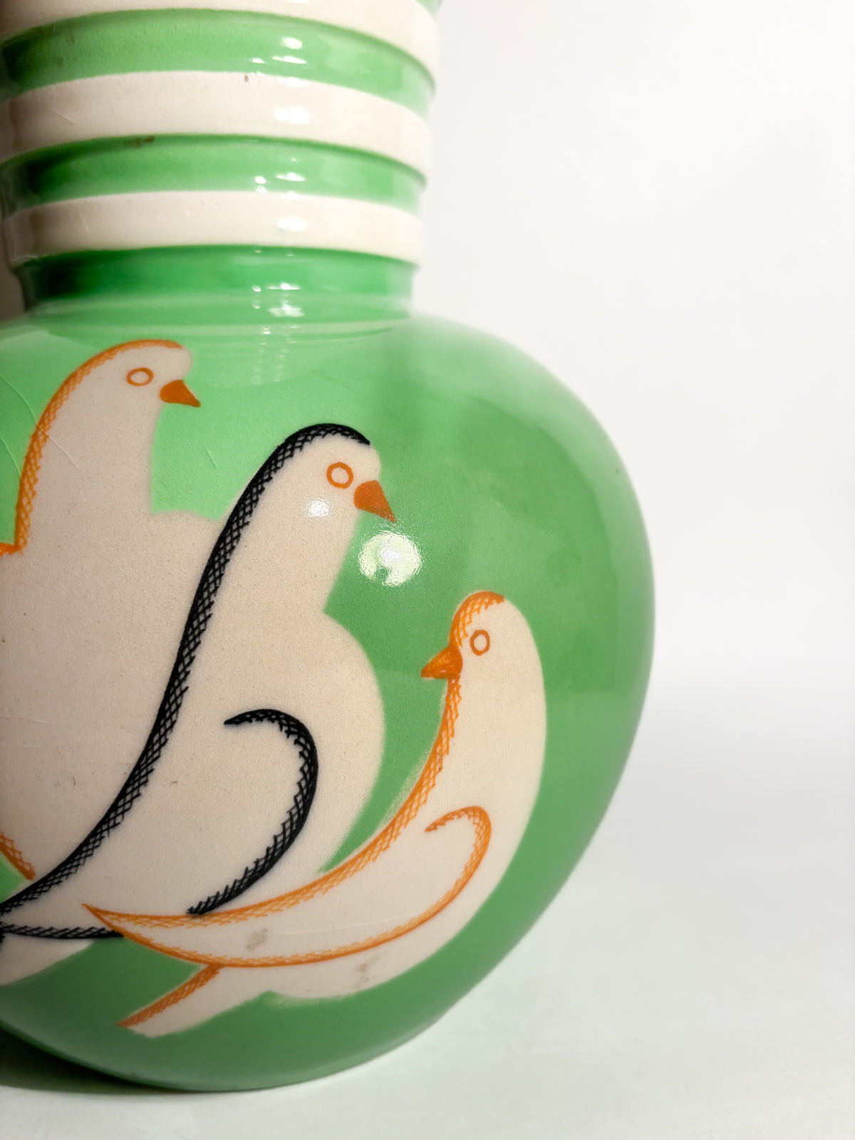 Vaso In Ceramica Pucci Umbertide Verde Sferico con Imboccatura Svasata Anni 40