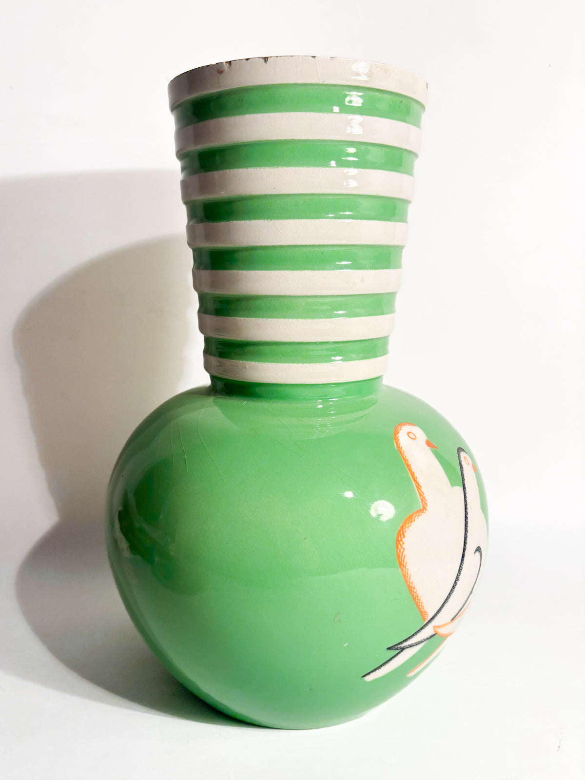 Vaso In Ceramica Pucci Umbertide Verde Sferico con Imboccatura Svasata Anni 40