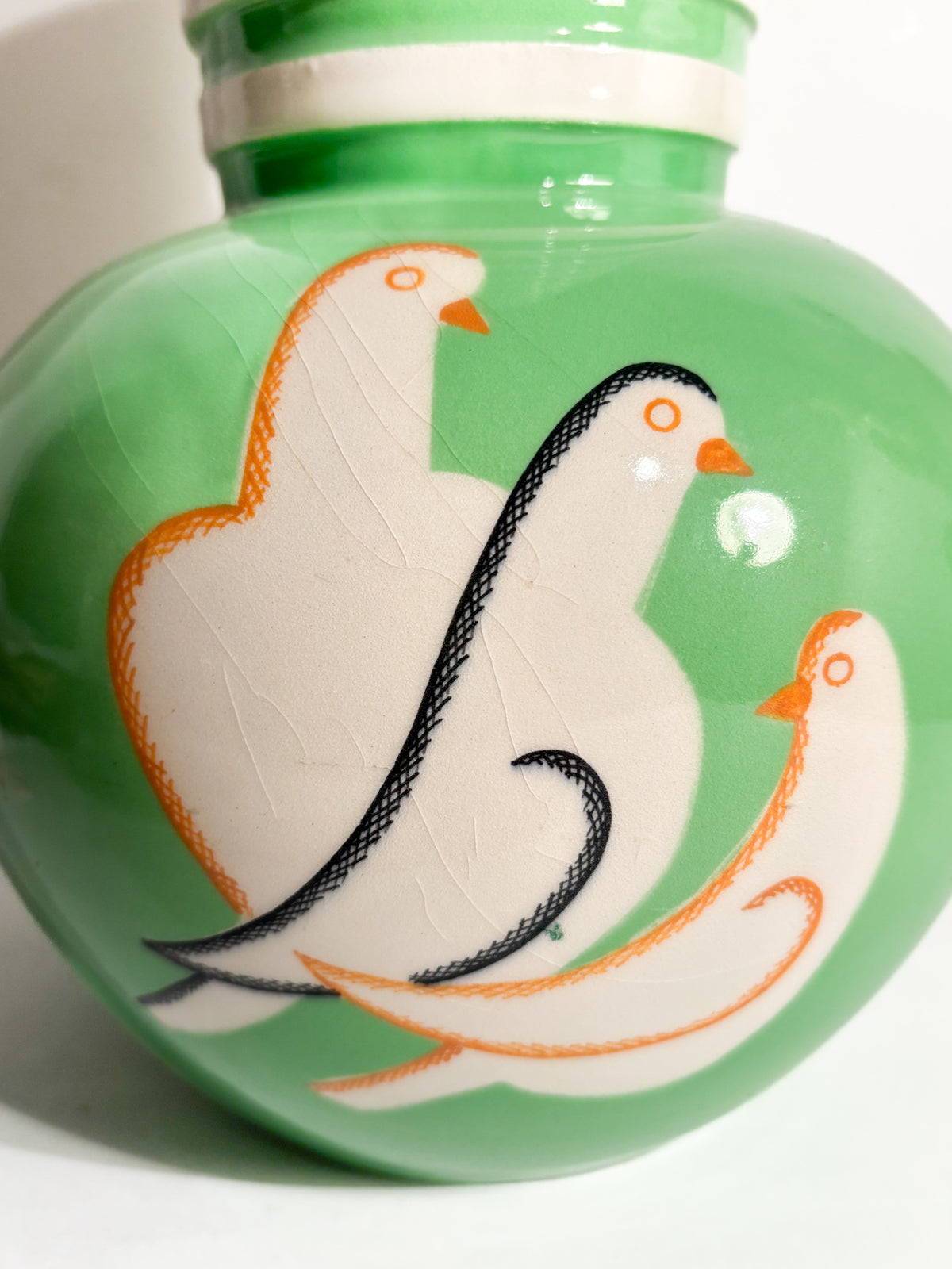 Vaso In Ceramica Pucci Umbertide Verde Sferico con Imboccatura Svasata Anni 40