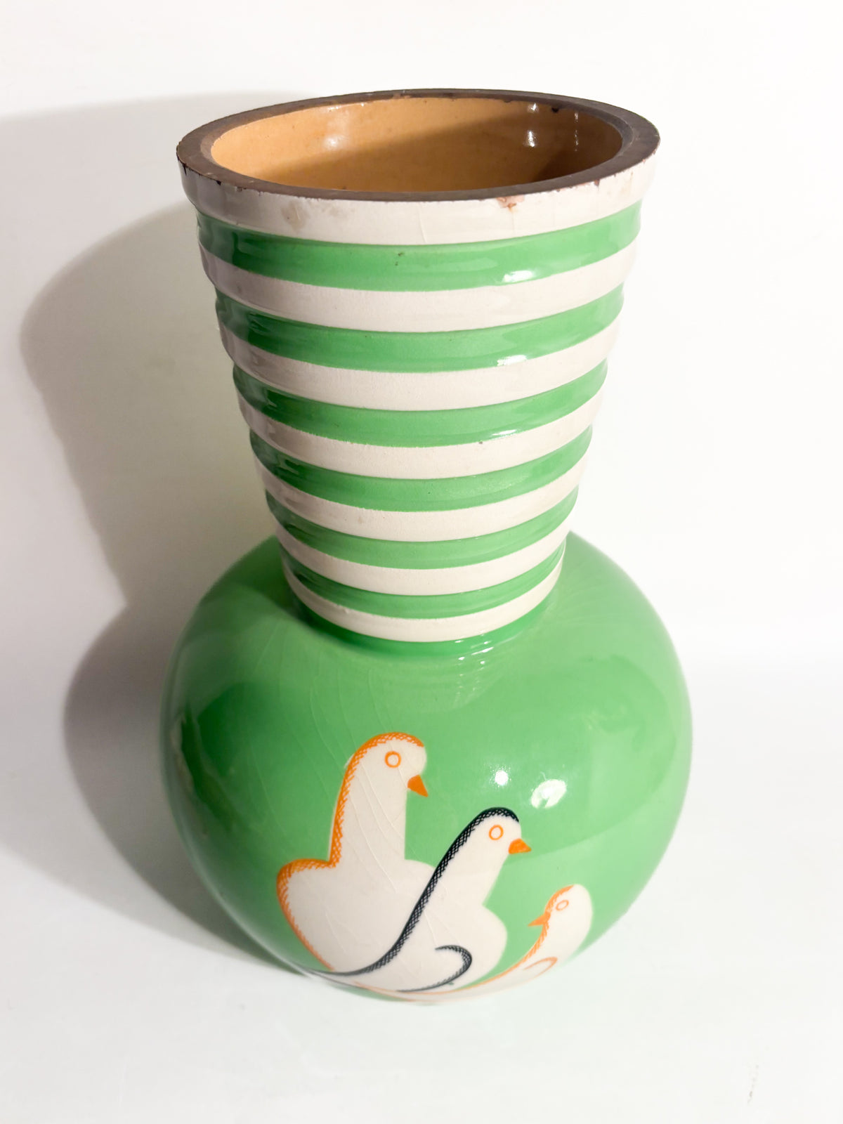 Vaso In Ceramica Pucci Umbertide Verde Sferico con Imboccatura Svasata Anni 40