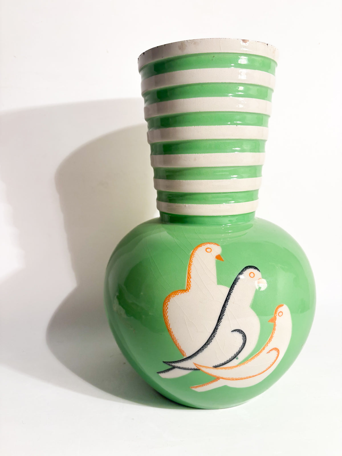 Vaso In Ceramica Pucci Umbertide Verde Sferico con Imboccatura Svasata Anni 40