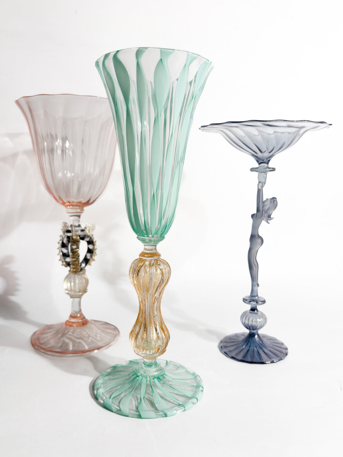 Bicchiere di La Murrina in Vetro di Murano Verde e Foglia d'Oro Anni 70