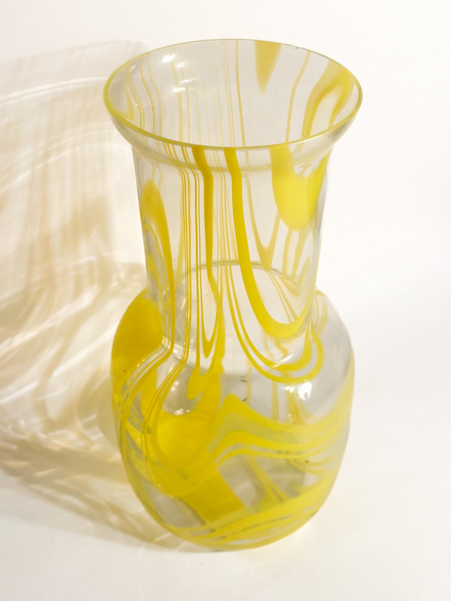 Vaso in Vetro di Murano Giallo e Trasparente Anni 80