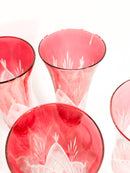 Set of 6 Red Bohemian Crystal Flute Glasses from the 70s