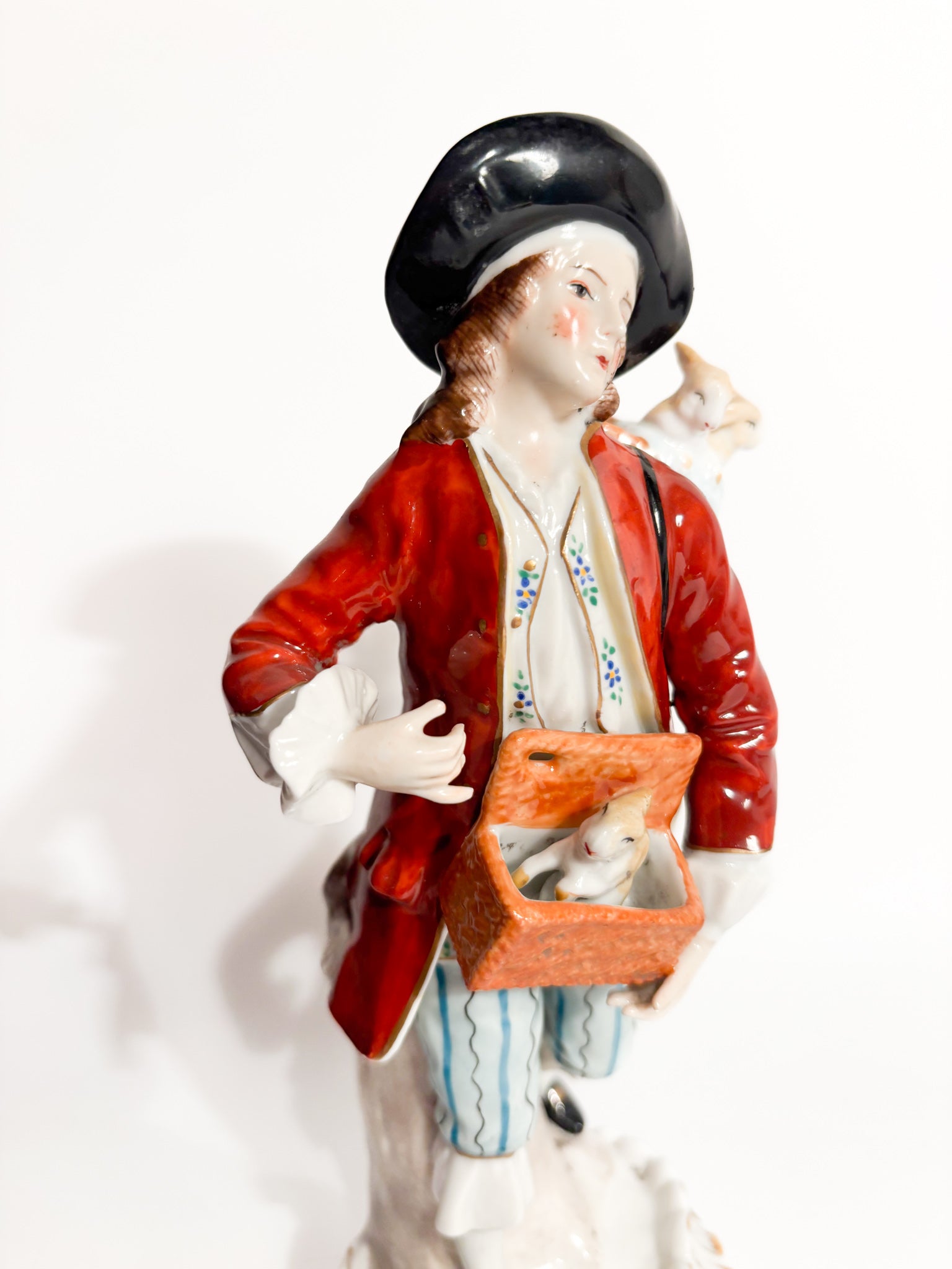 Polychrome Porcelain Figurine Sitzendorf of Rabbit Seller from the 1800s