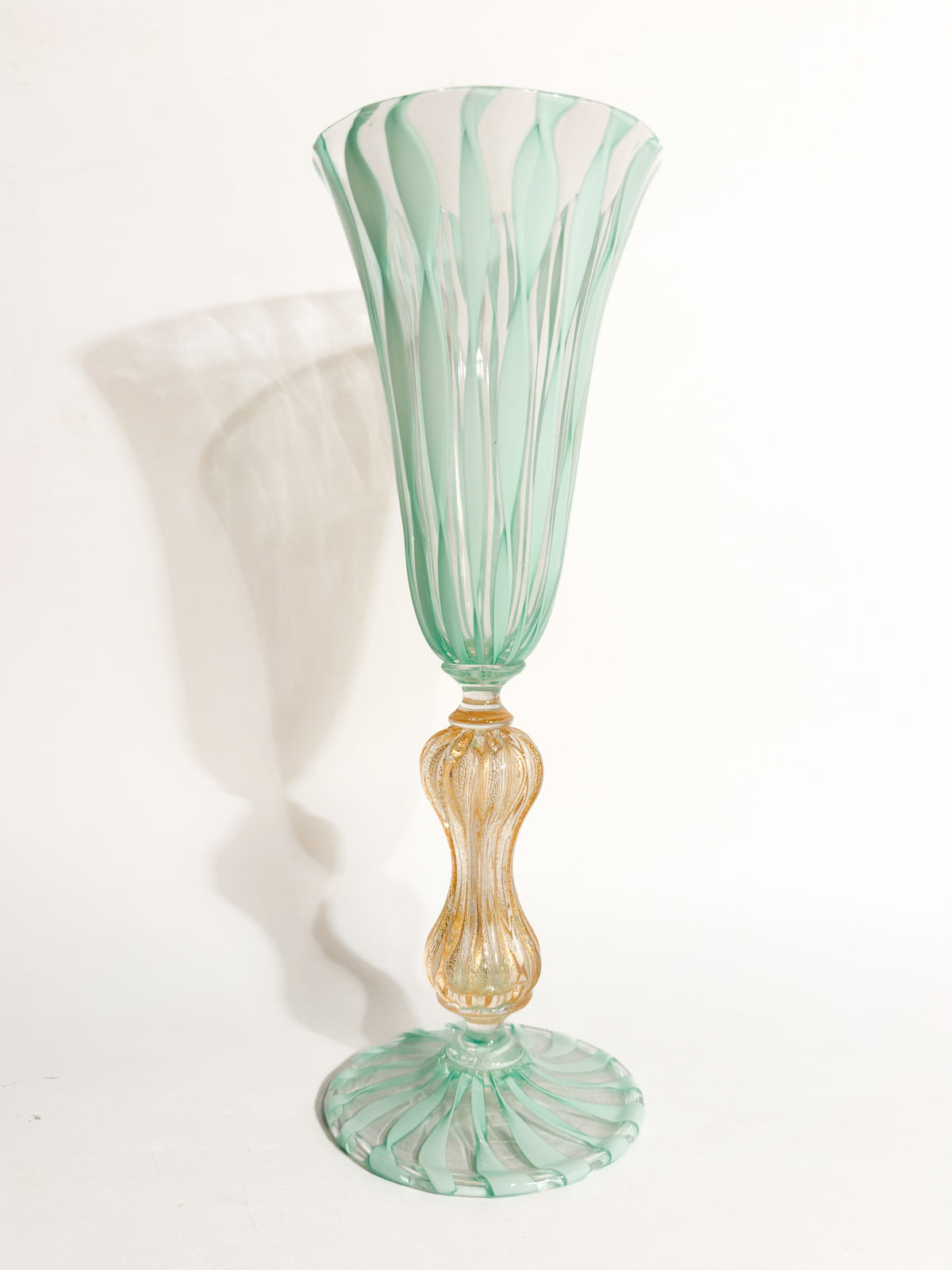 Bicchiere di La Murrina in Vetro di Murano Verde e Foglia d'Oro Anni 70
