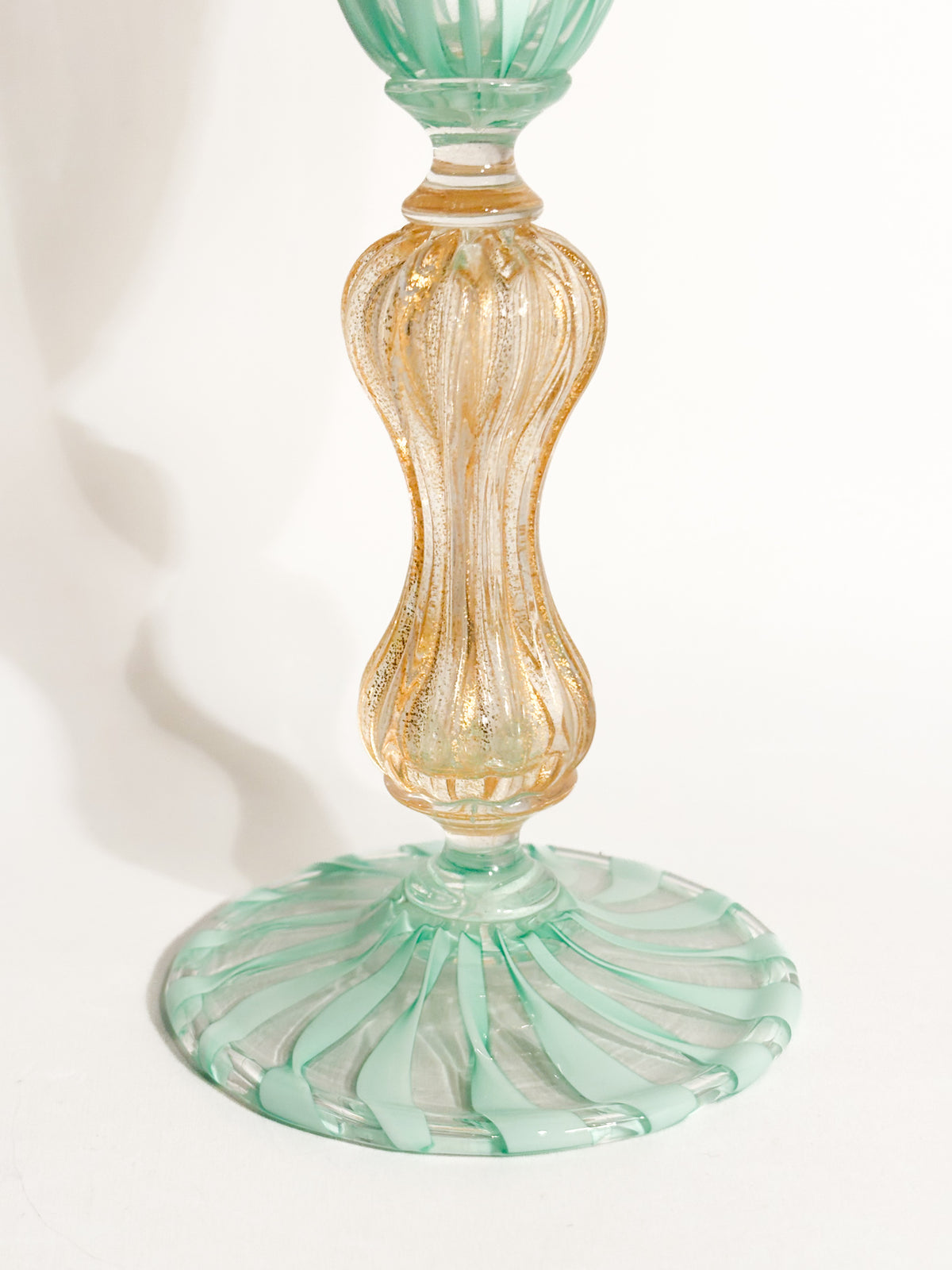 Bicchiere di La Murrina in Vetro di Murano Verde e Foglia d'Oro Anni 70