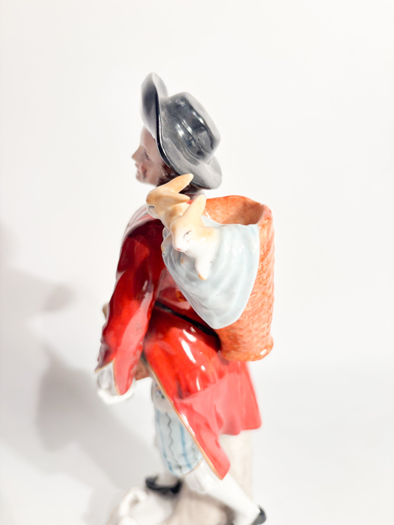 Polychrome Porcelain Figurine Sitzendorf of Rabbit Seller from the 1800s