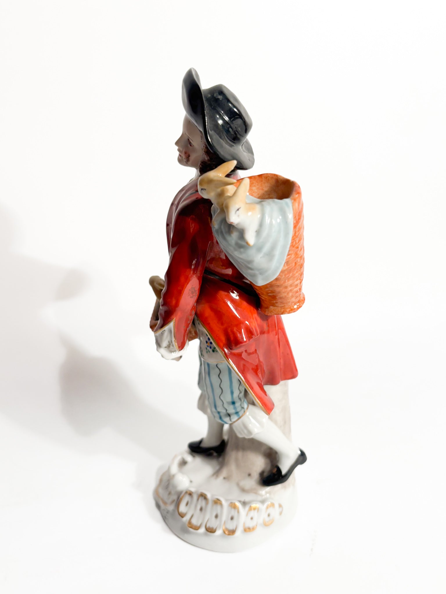 Polychrome Porcelain Figurine Sitzendorf of Rabbit Seller from the 1800s