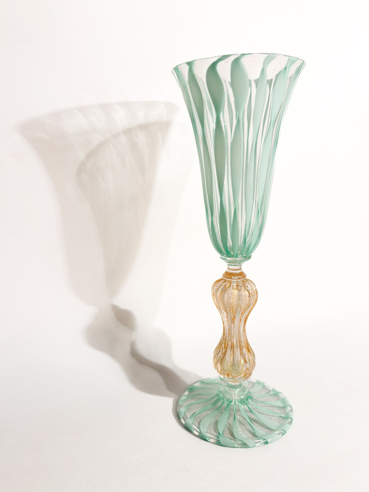 Bicchiere di La Murrina in Vetro di Murano Verde e Foglia d'Oro Anni 70