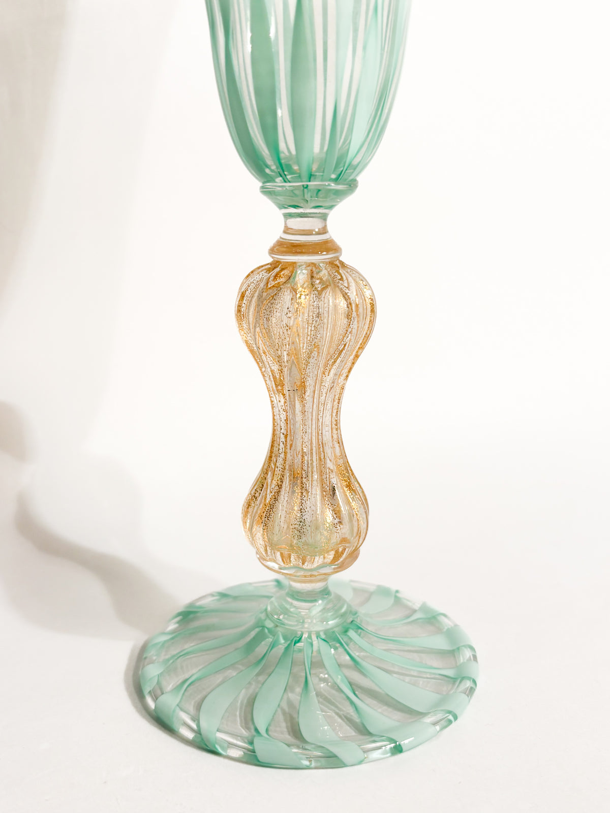 Bicchiere di La Murrina in Vetro di Murano Verde e Foglia d'Oro Anni 70