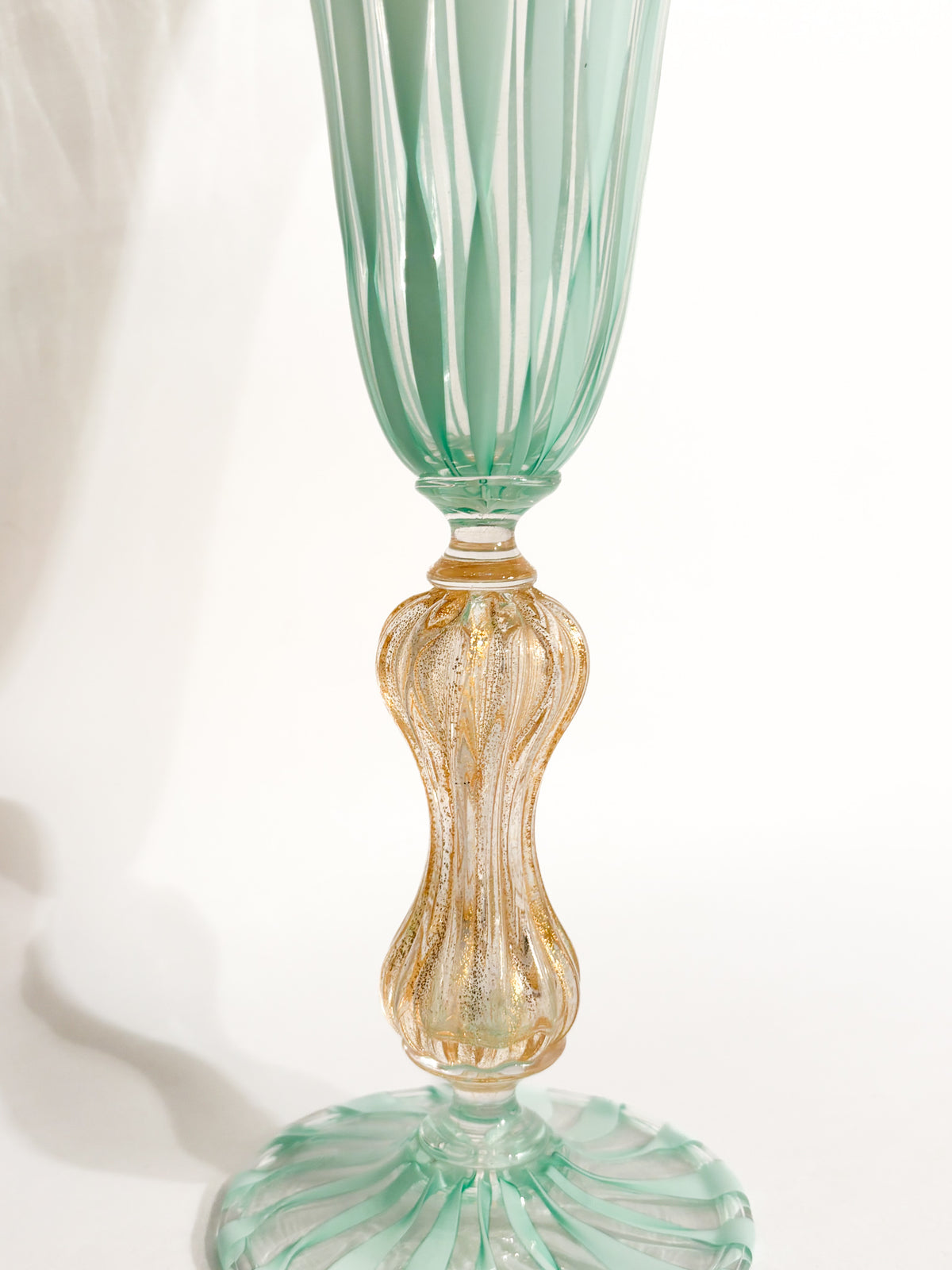 Bicchiere di La Murrina in Vetro di Murano Verde e Foglia d'Oro Anni 70