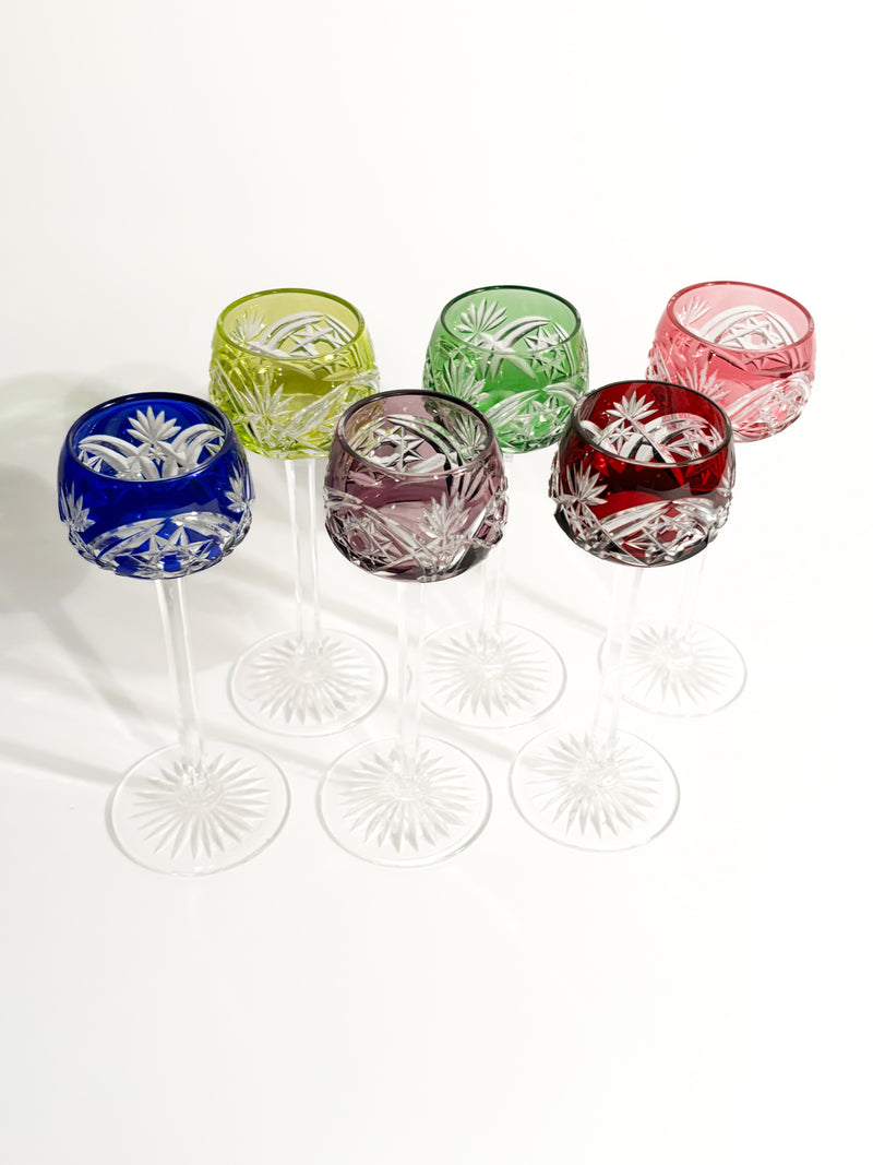 Set da Sei Bicchieri Multicolore in Cristallo Francese Anni 50
