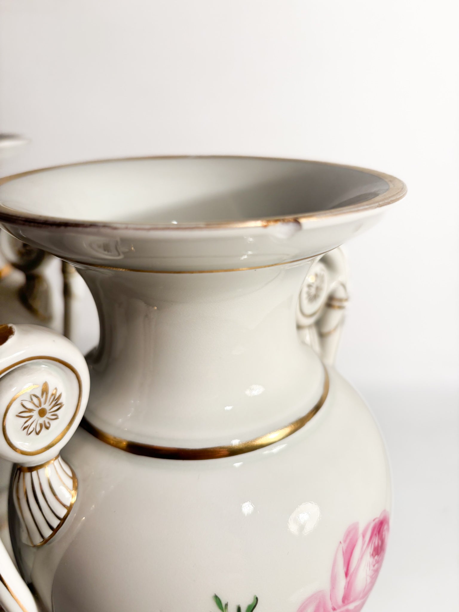 Pair of Amphora Vases in Meissen Porcelain Red Rose Early 1900s