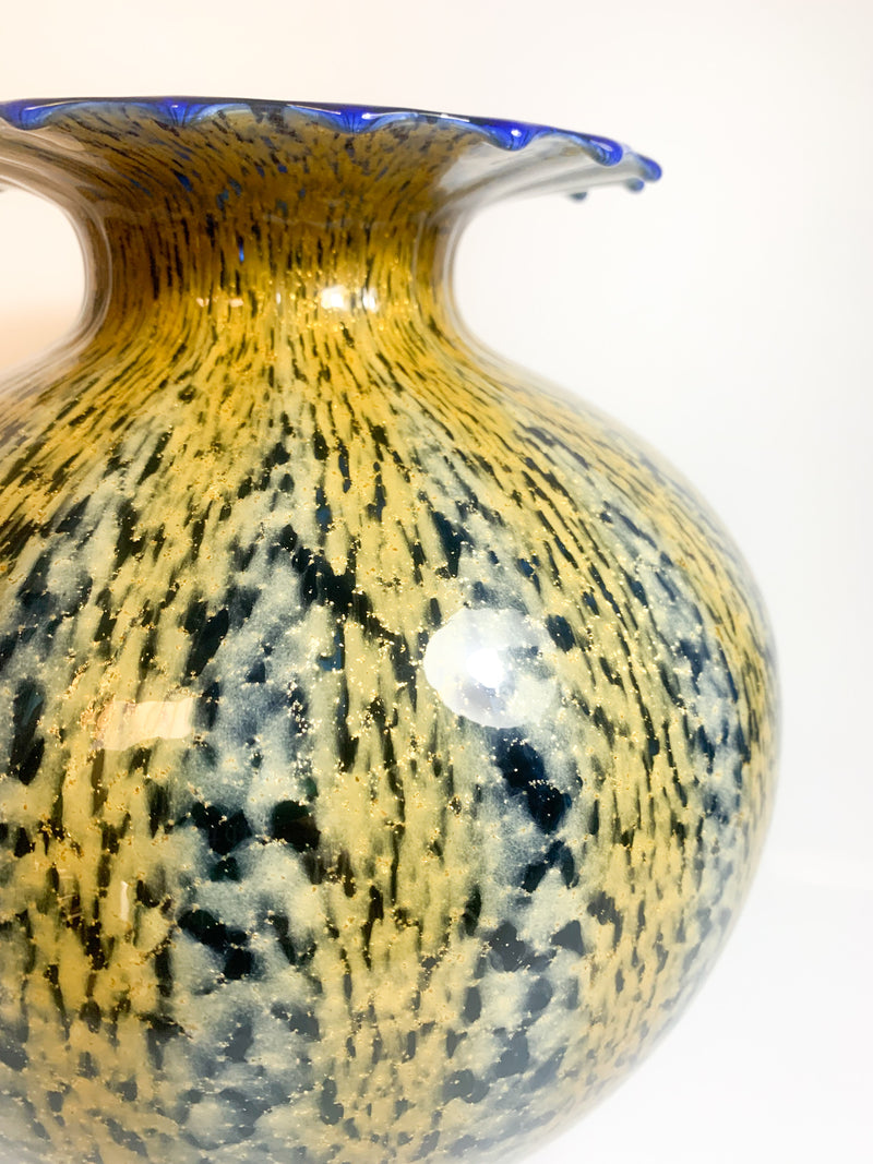 Yellow and Blue Murano Glass Vase from the 80s