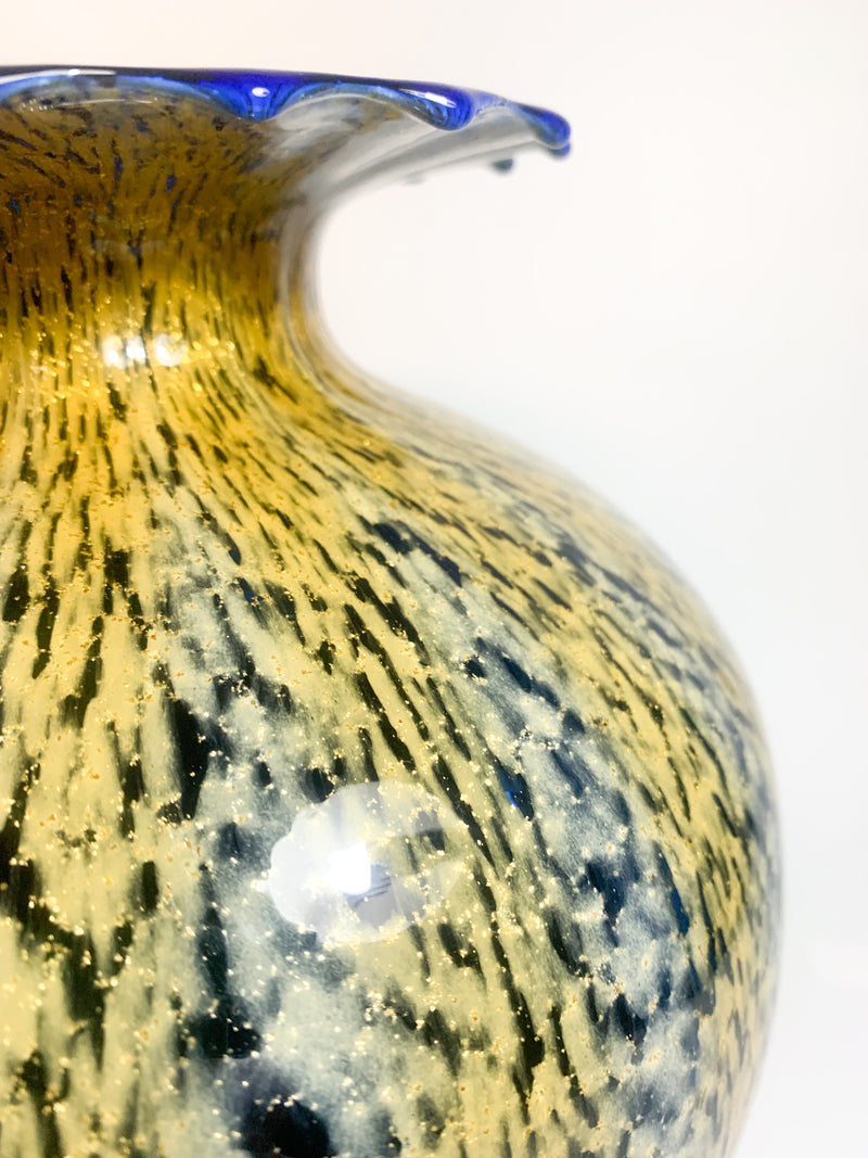 Yellow and Blue Murano Glass Vase from the 80s