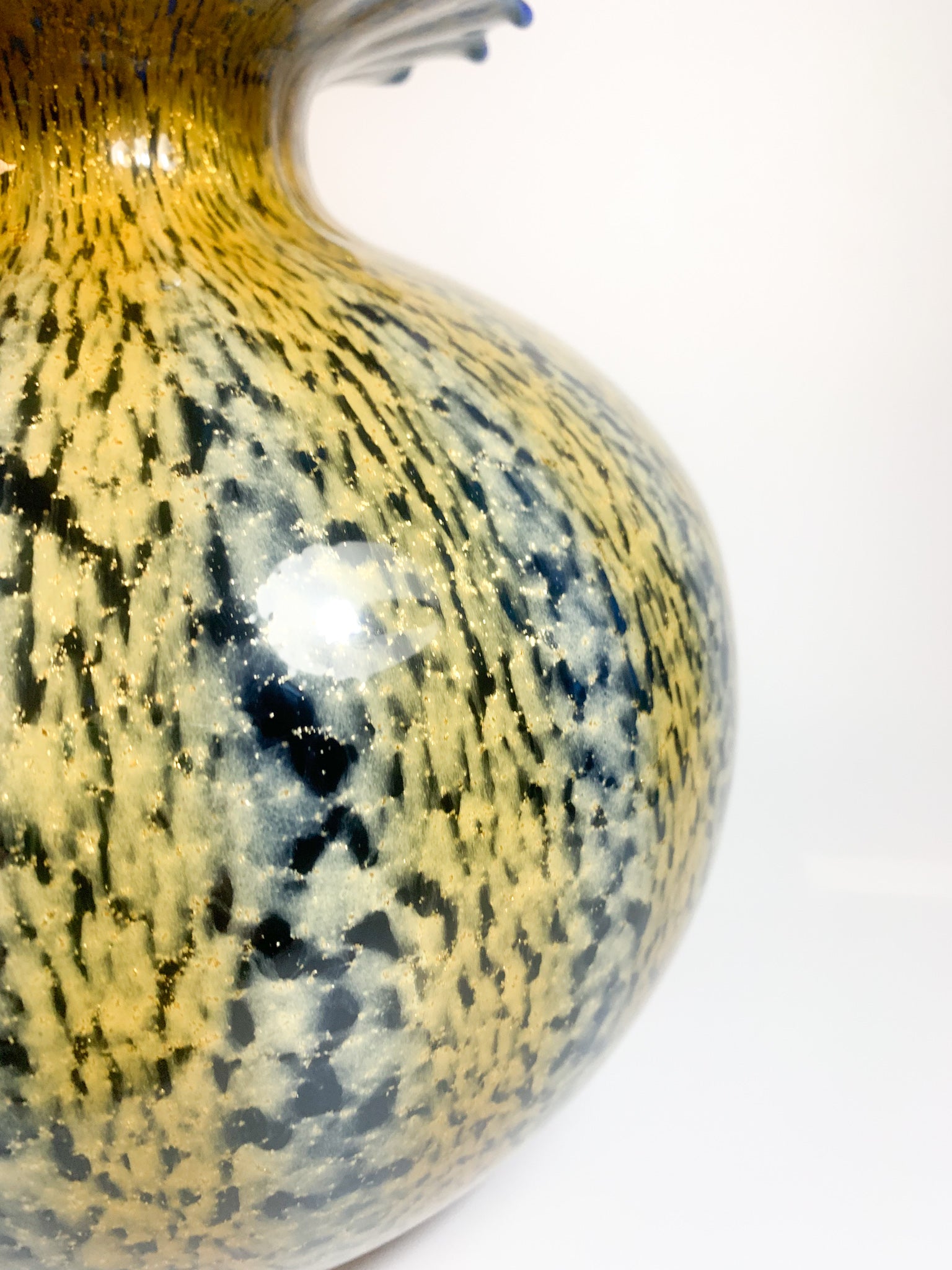 Vaso in Vetro di Murano Giallo e Blu Anni 80