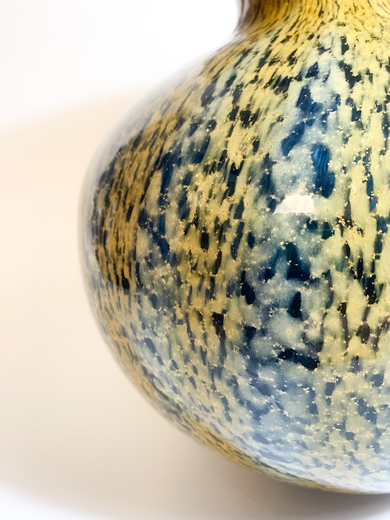 Vaso in Vetro di Murano Giallo e Blu Anni 80