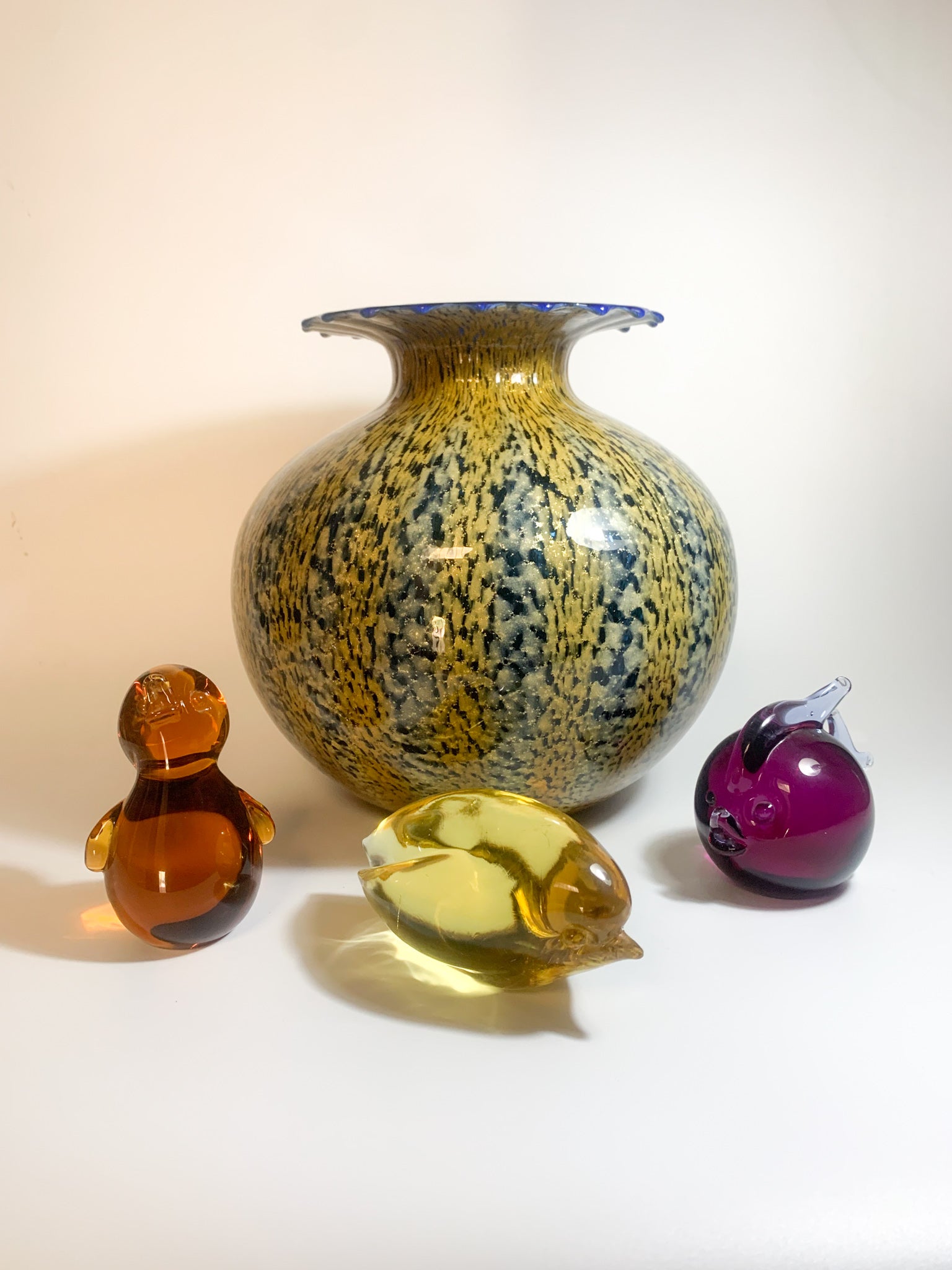 Vaso in Vetro di Murano Giallo e Blu Anni 80