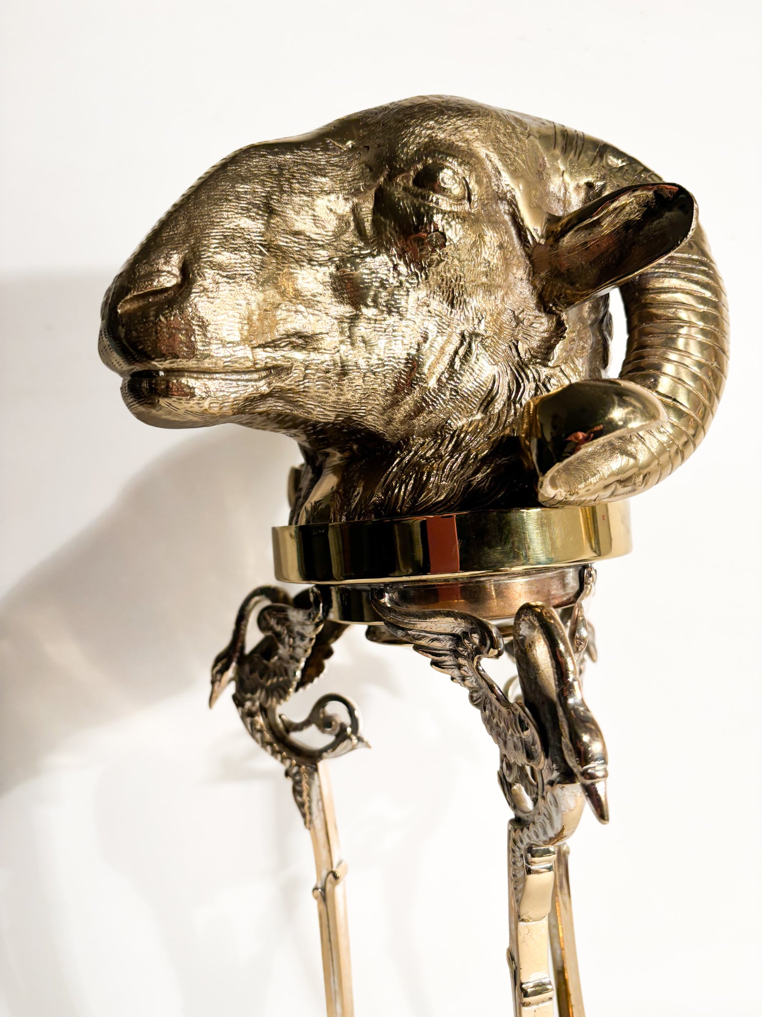 Sculpture with Golden Bronze Base of Ram's Head 1970s
