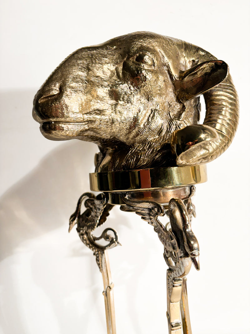 Sculpture with Golden Bronze Base of Ram's Head 1970s