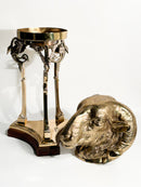 Scultura con Piedistallo in Bronzo Dorato di Testa di Ariete Anni 70