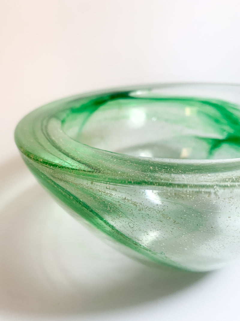 Green and Gold Murano Glass Bowl from the 1960s