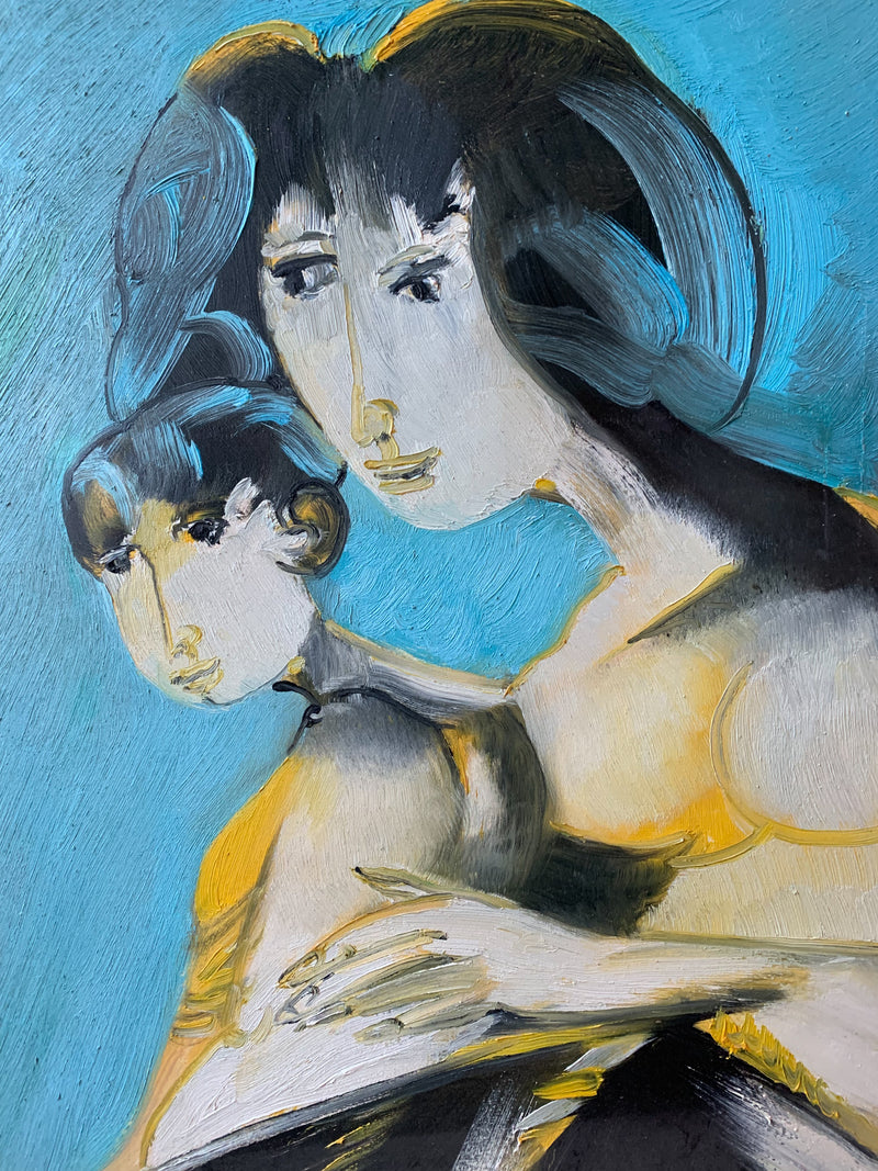 Oil Painting on Canvas by Remo Brindisi of Maternity from 1970s