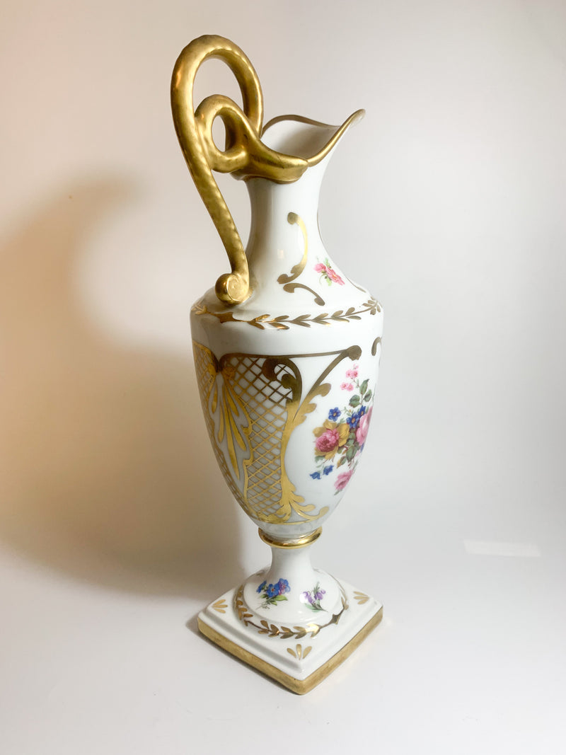 Carafe in French Limoges Porcelain Hand Painted 1940s