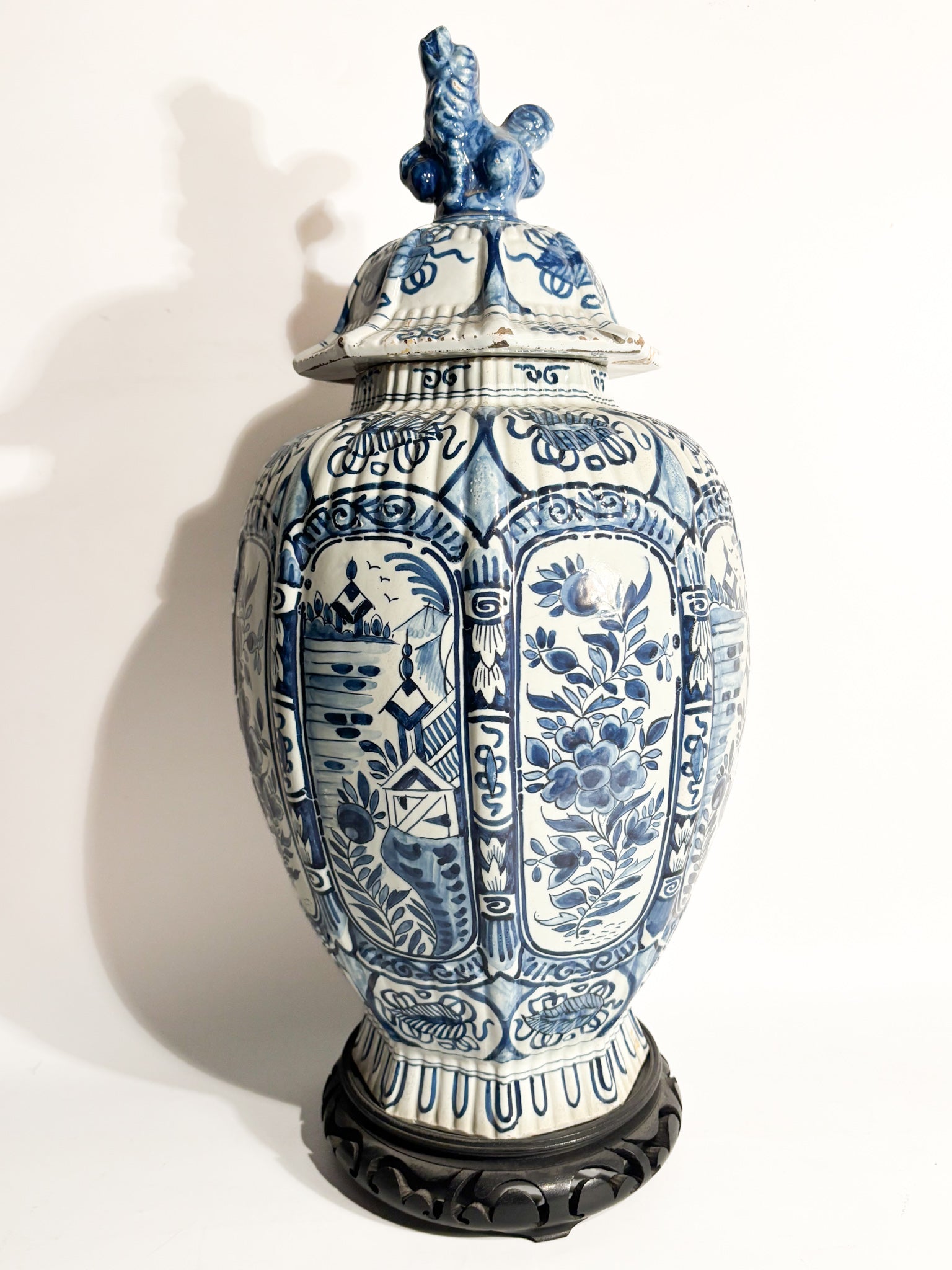 Delft Ceramic Vase White and Cobalt Blue Early Twentieth Century