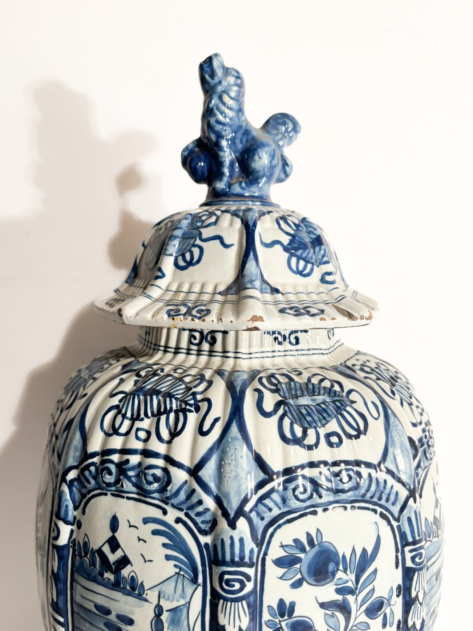 Delft Ceramic Vase White and Cobalt Blue Early Twentieth Century