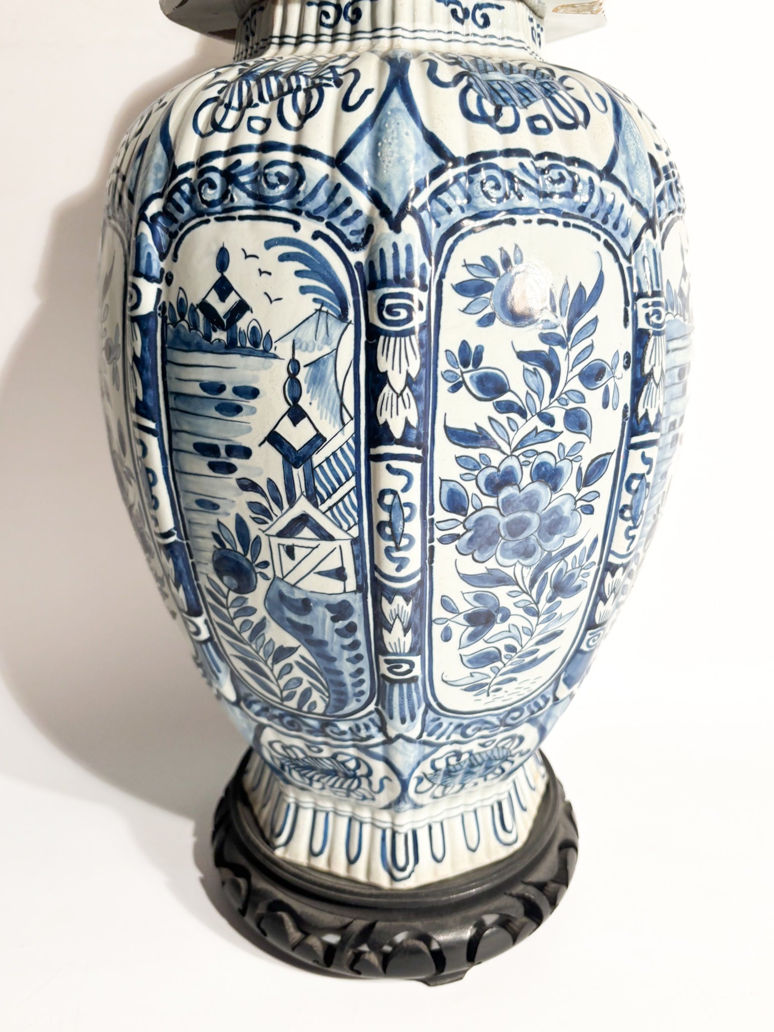 Delft Ceramic Vase White and Cobalt Blue Early Twentieth Century