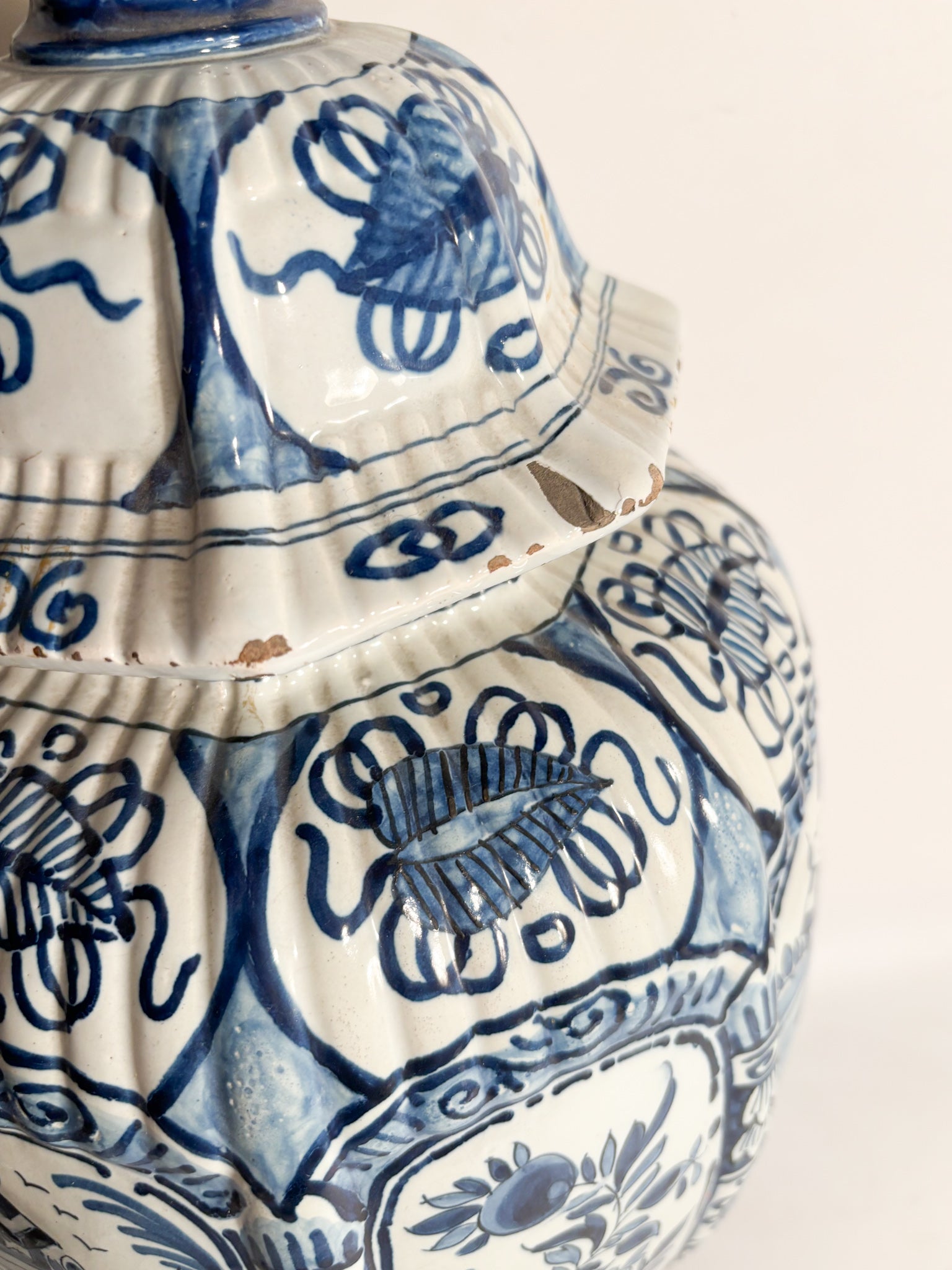 Delft Ceramic Vase White and Cobalt Blue Early Twentieth Century