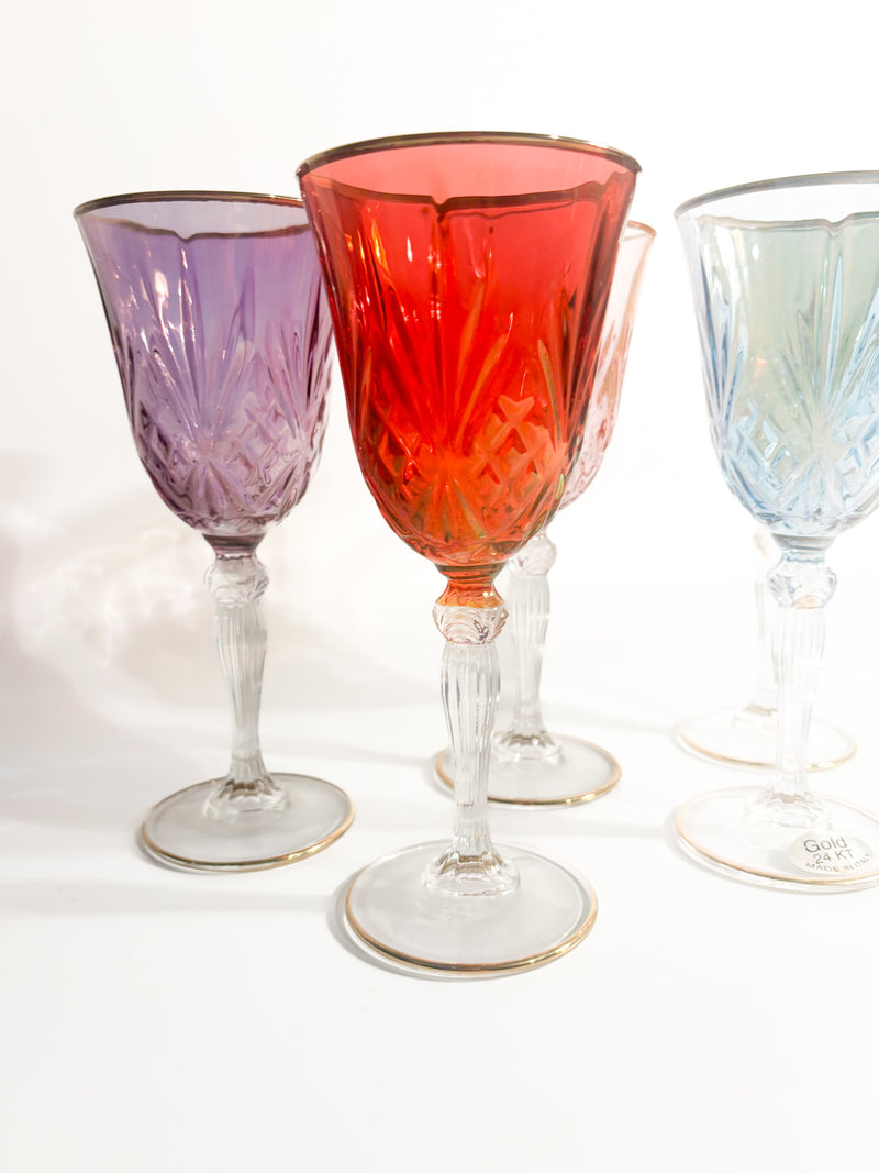 Set of Five Glasses in Murano Glass and Pure Gold from the 1980s