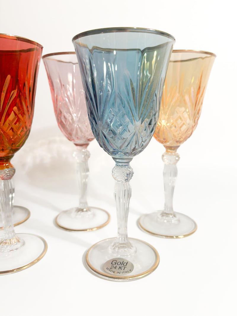 Set of Five Glasses in Murano Glass and Pure Gold from the 1980s