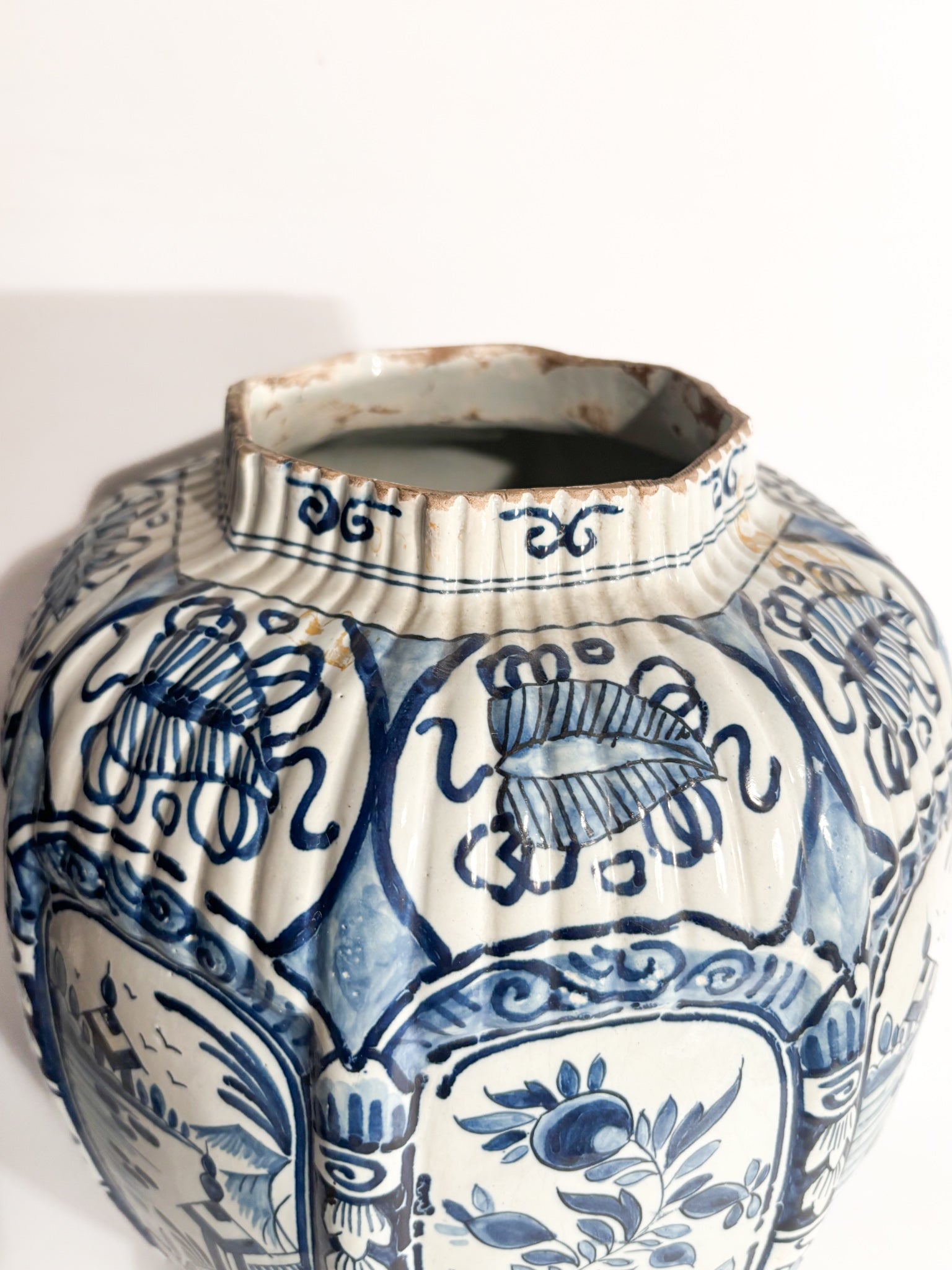 Delft Ceramic Vase White and Cobalt Blue Early Twentieth Century