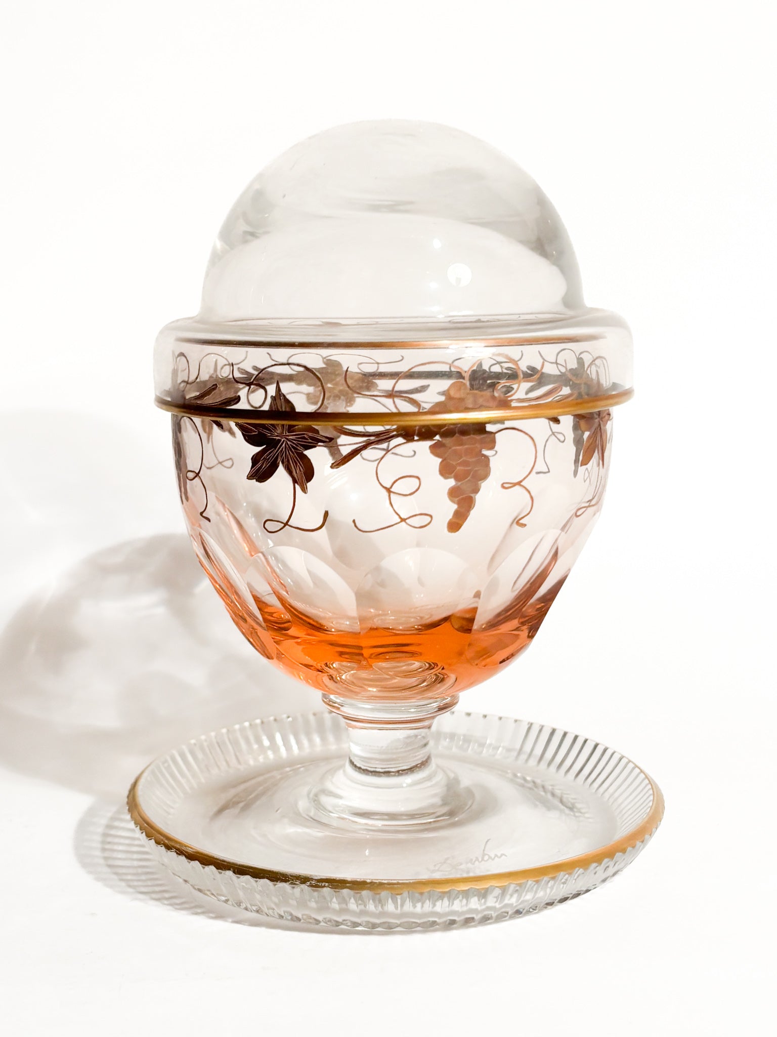 Portacaviale in Cristallo e Decorazioni Dorate Firmato De wan Anni 60