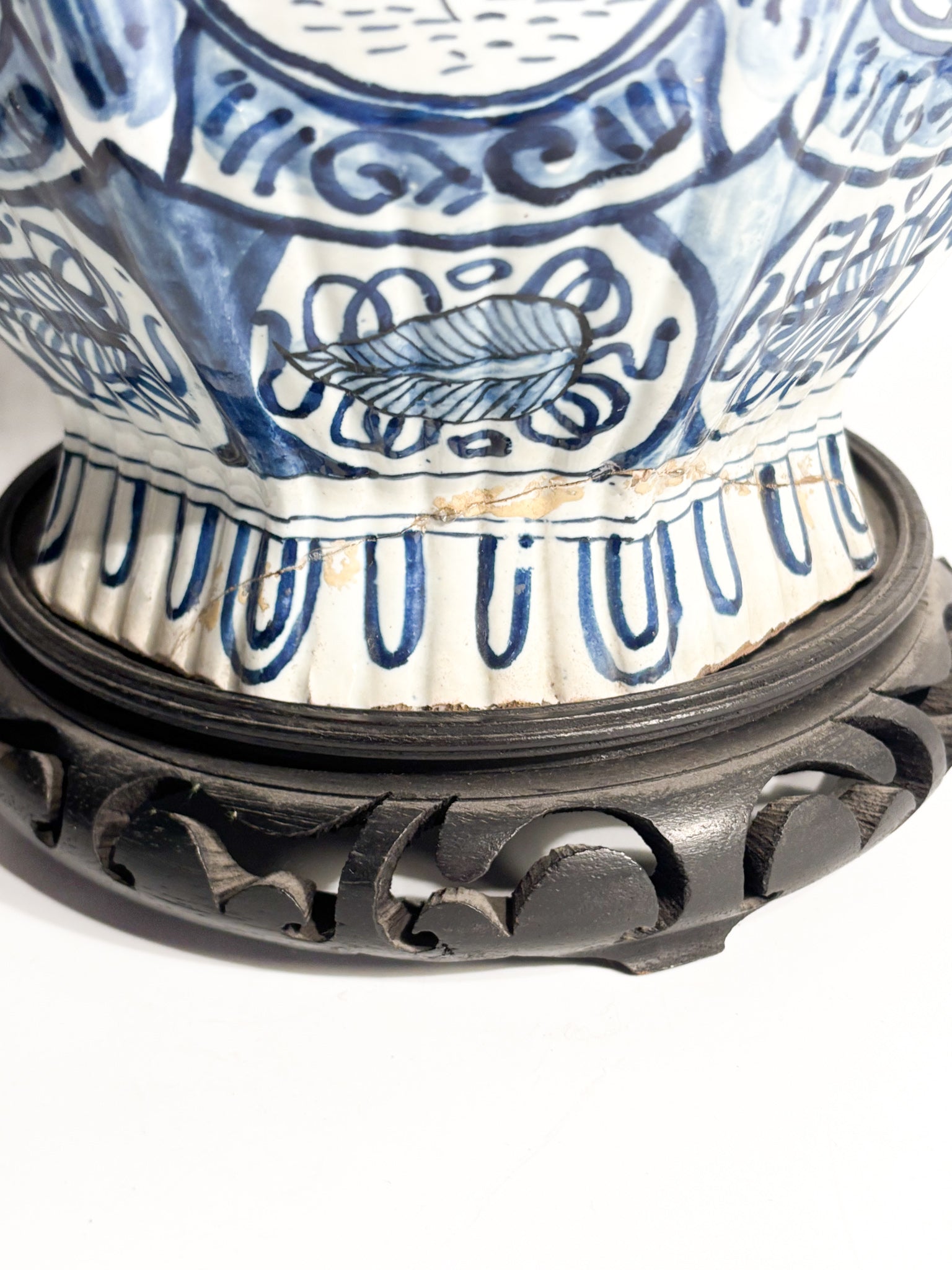 Delft Ceramic Vase White and Cobalt Blue Early Twentieth Century